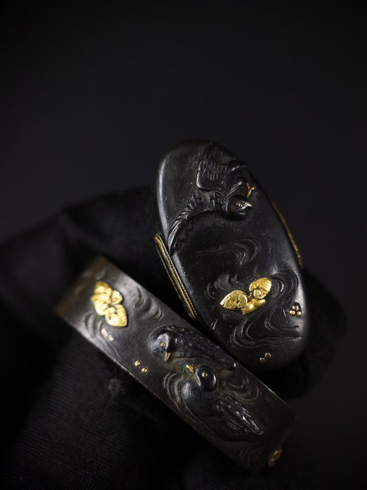 Japanese Waterfowl Fuchi & Kashira for Katana and Wakziashi Edo Period Antique B134