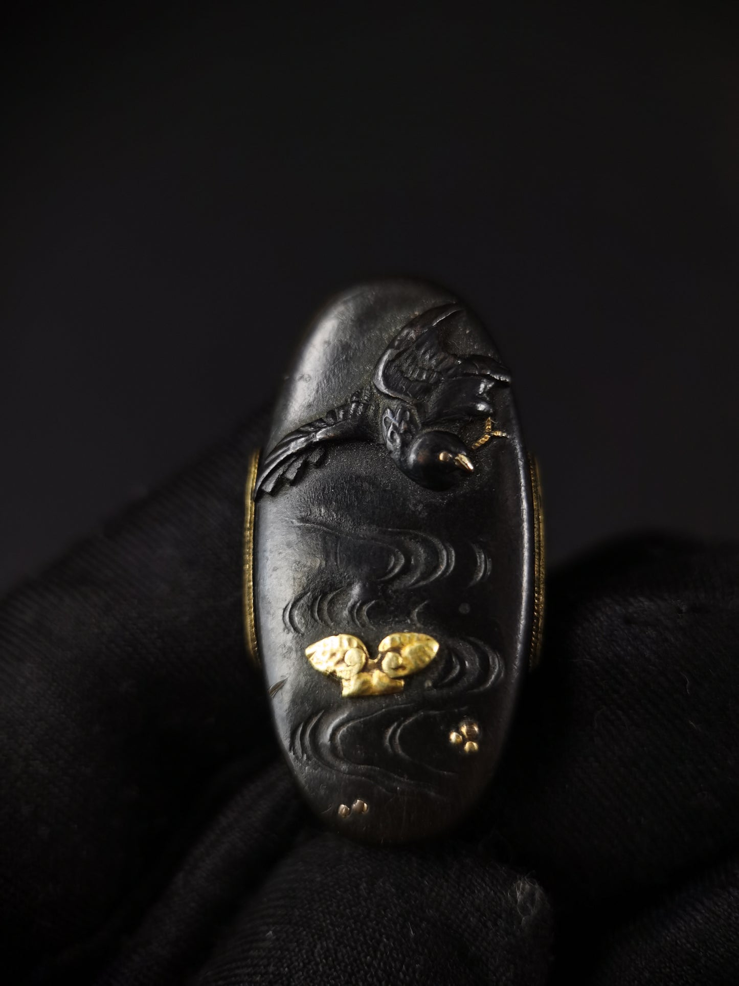 Japanese Waterfowl Fuchi & Kashira for Katana and Wakziashi Edo Period Antique B134