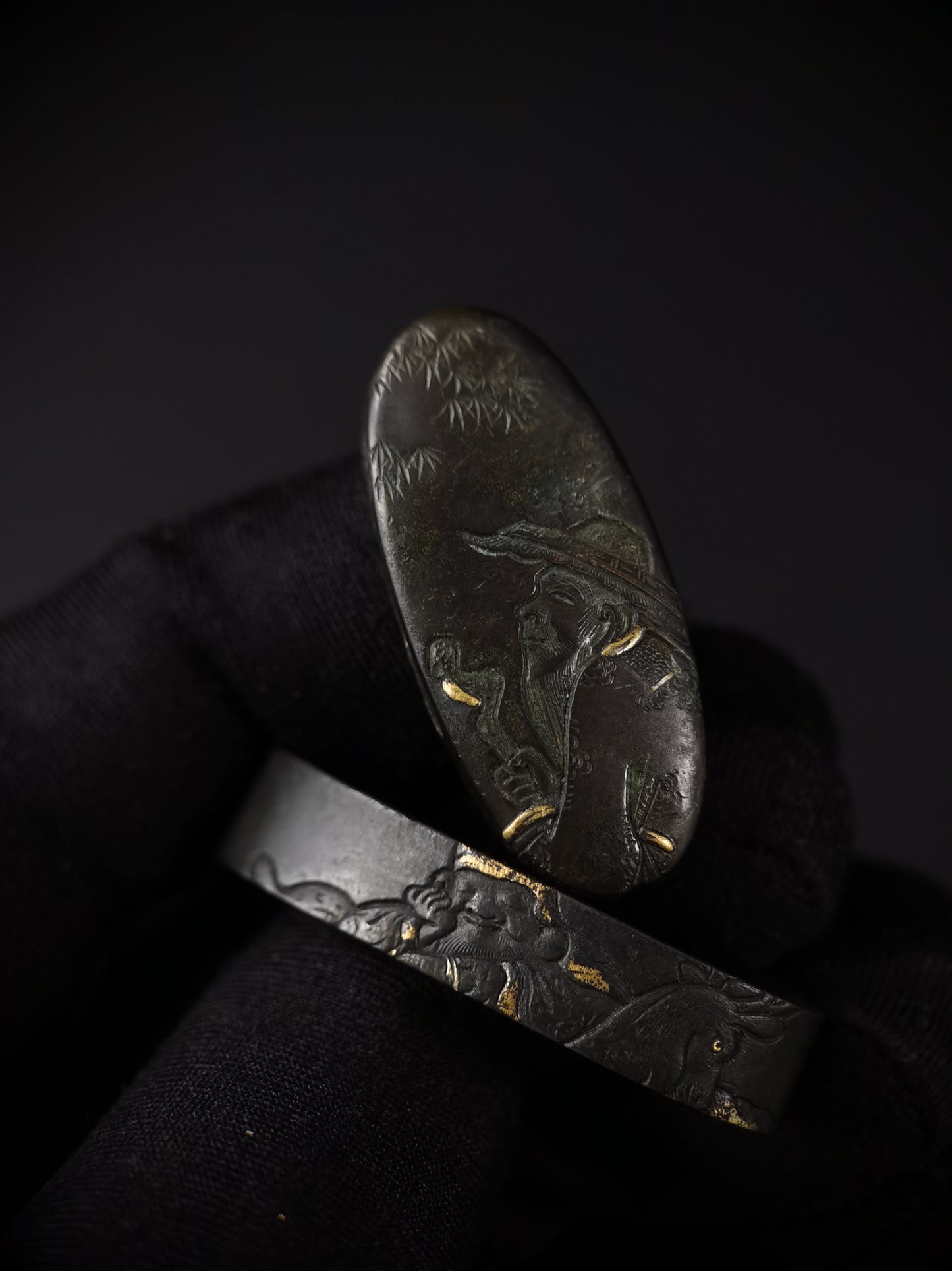 Japanese The god of longevity Fuchi & Kashira for Katana and Wakziashi Edo Period B135
