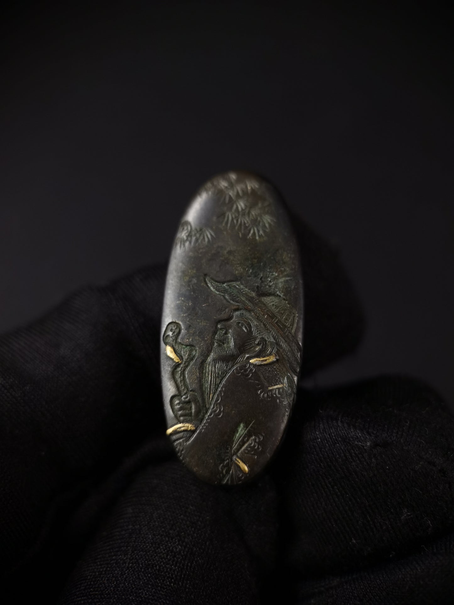 Japanese The god of longevity Fuchi & Kashira for Katana and Wakziashi Edo Period B135