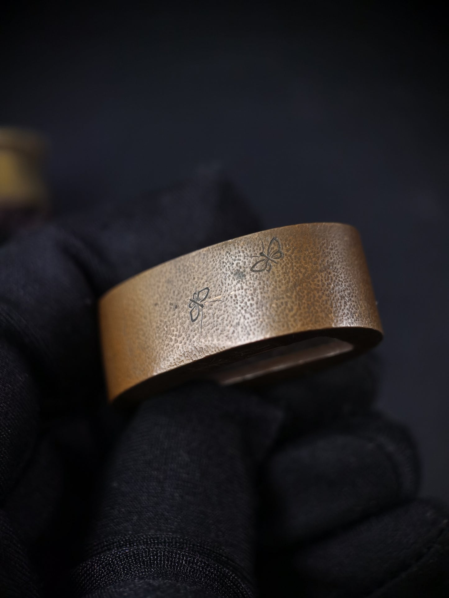 Japanese Zhuangzi and the Butterfly Dream Pattern Single Fuchi for Katana Wakziashi Edo Period Antique F191