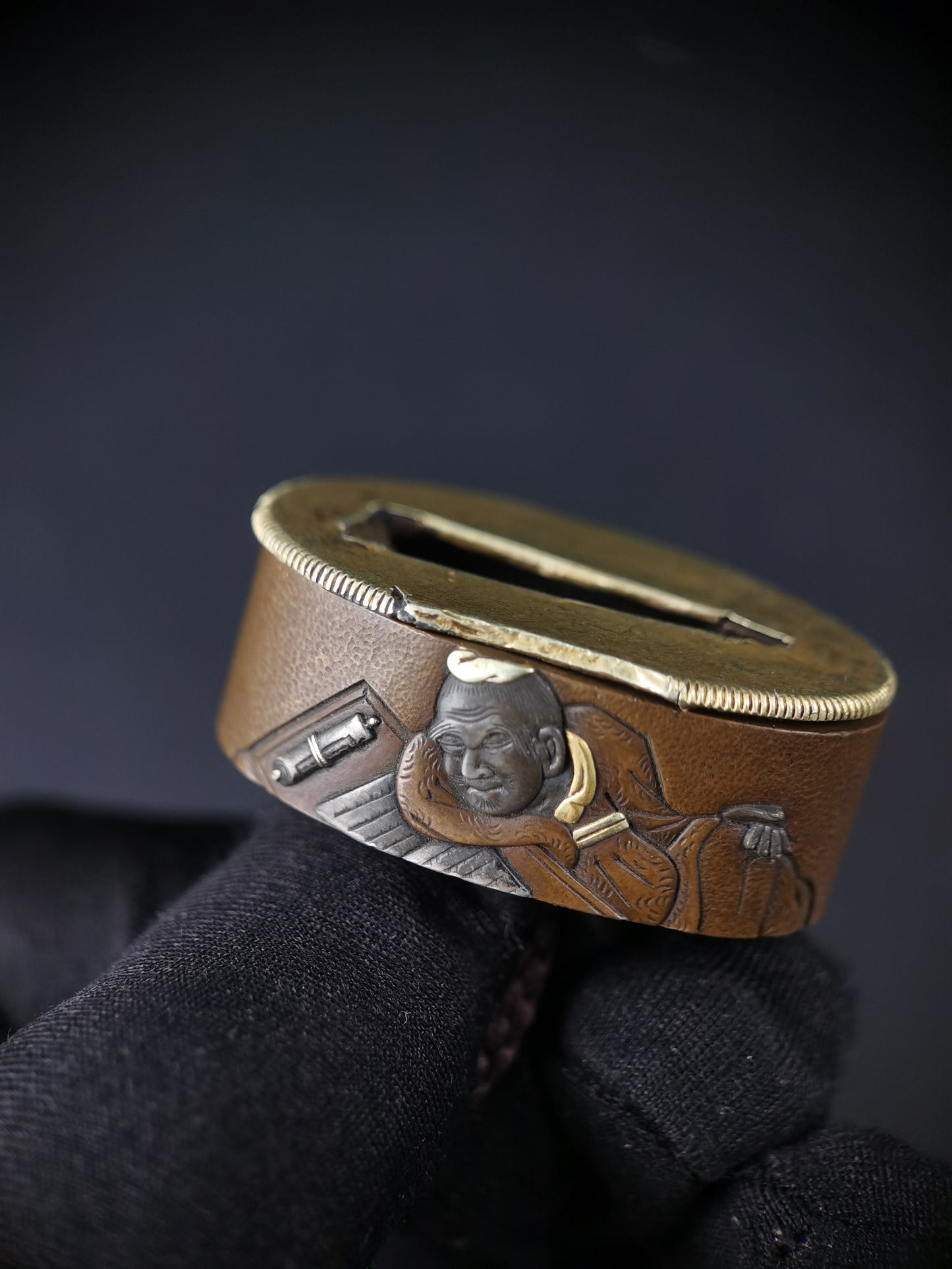 Japanese Zhuangzi and the Butterfly Dream Pattern Single Fuchi for Katana Wakziashi Edo Period Antique F191