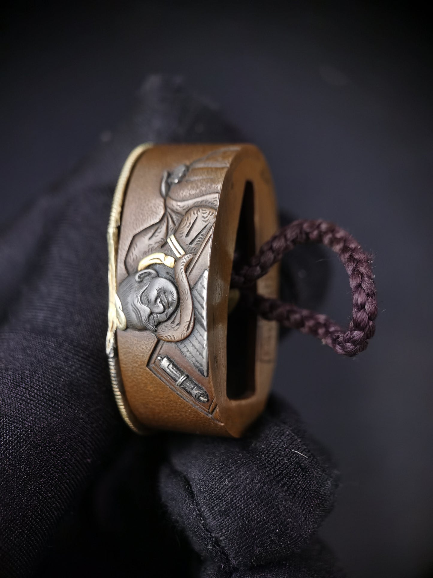 Japanese Zhuangzi and the Butterfly Dream Pattern Single Fuchi for Katana Wakziashi Edo Period Antique F191