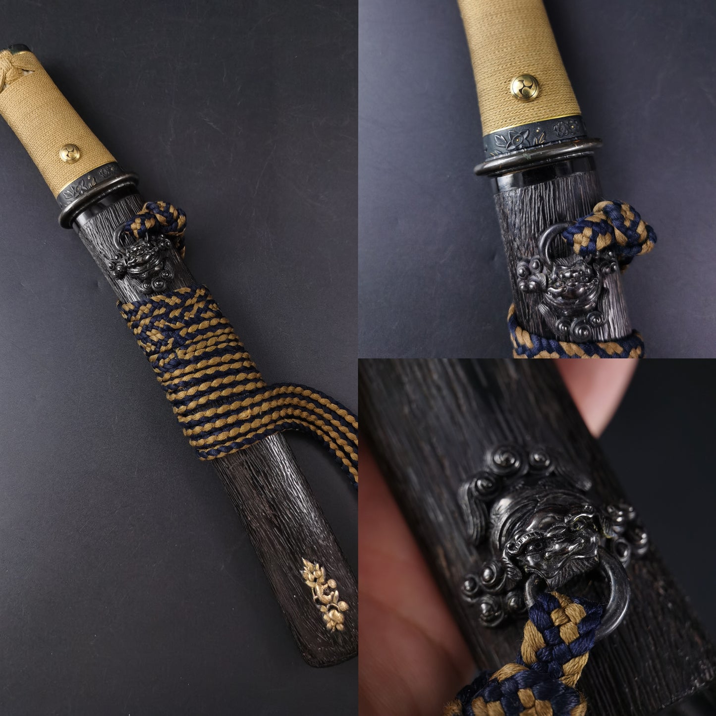 Japanese Lion Dog holding ring in mouth Kurikata for wakziashi and Tanto, Y178