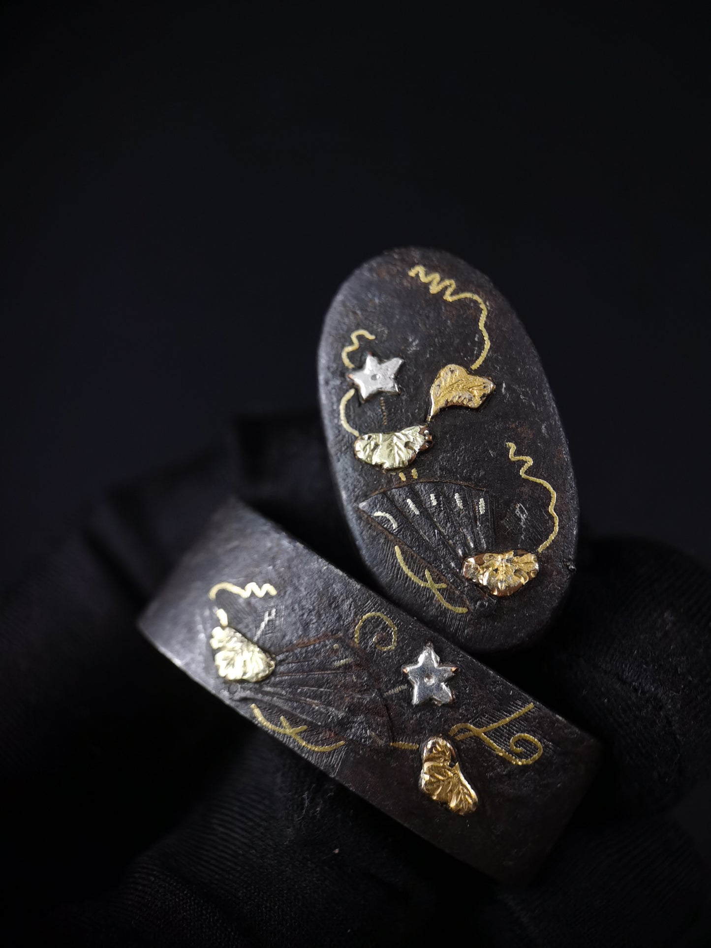 Japanese Fan and Morning Glory Fuchi & Kashira for Katana Wakziashi Edo Period B137