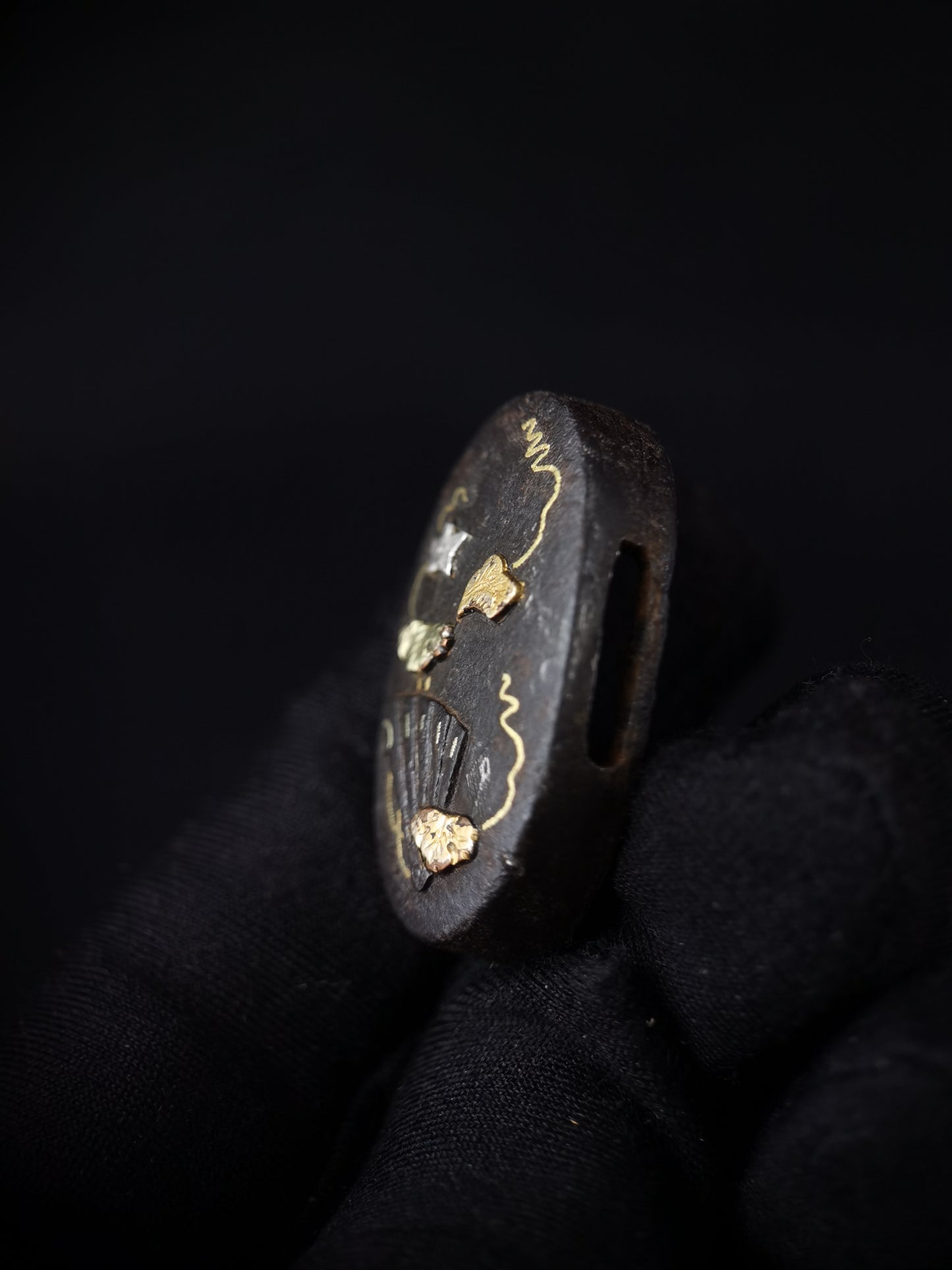Japanese Fan and Morning Glory Fuchi & Kashira for Katana Wakziashi Edo Period B137