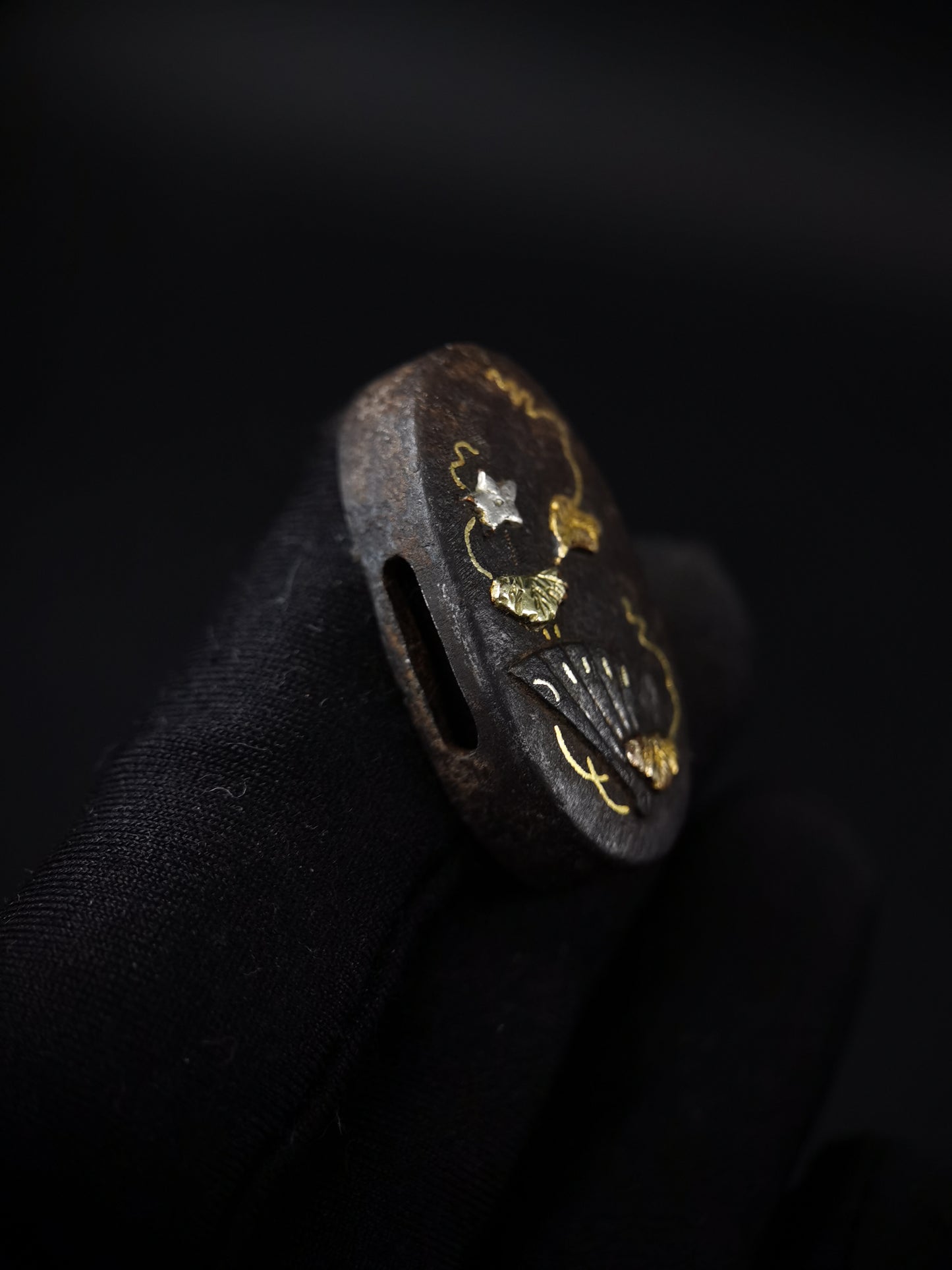 Japanese Fan and Morning Glory Fuchi & Kashira for Katana Wakziashi Edo Period B137