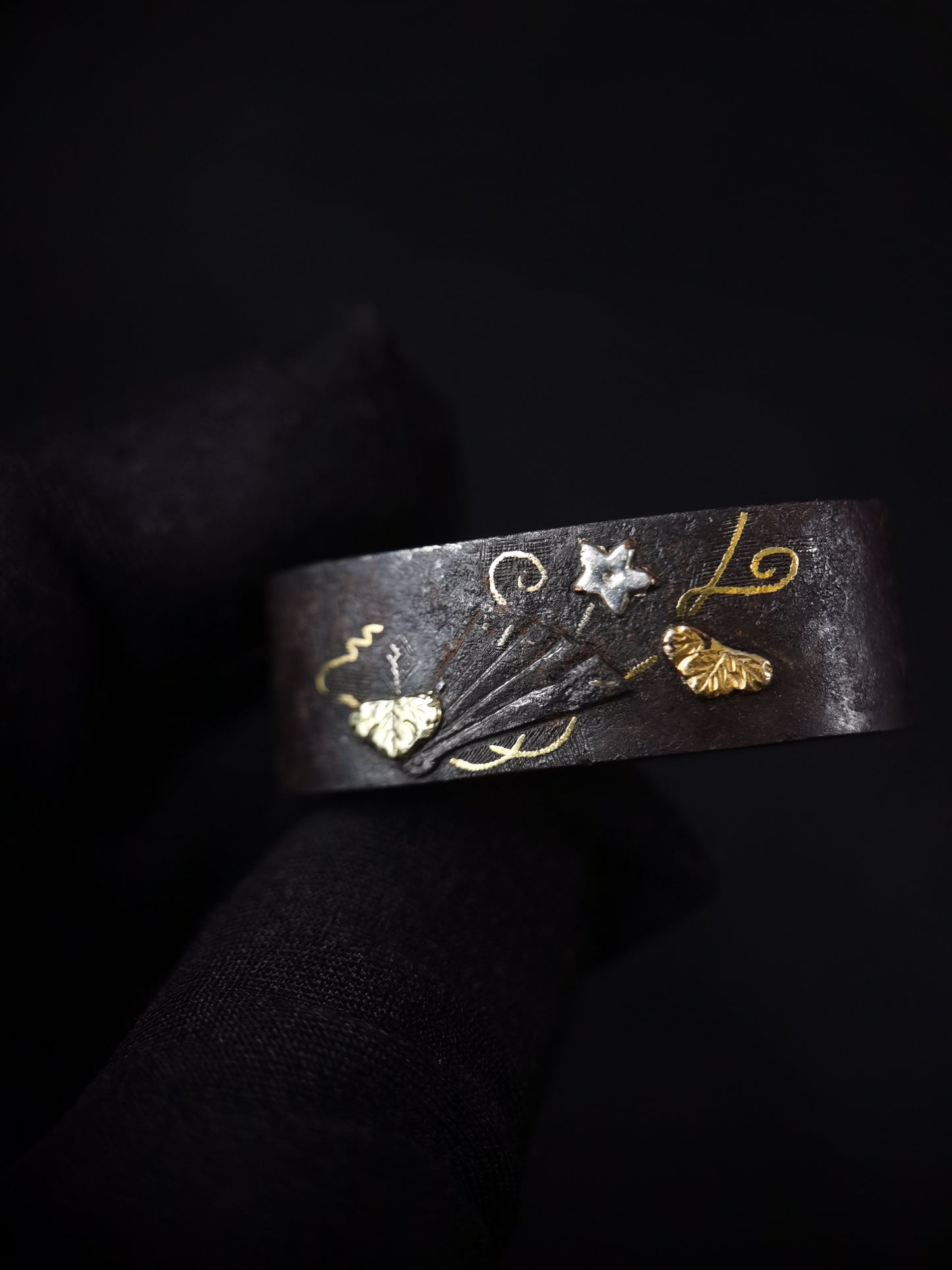 Japanese Fan and Morning Glory Fuchi & Kashira for Katana Wakziashi Edo Period B137