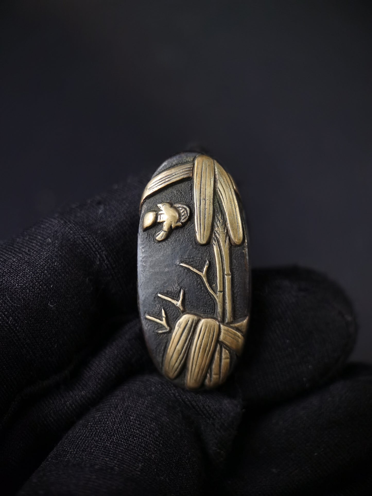 Japanese Bamboo Grove Flying Birds Fuchi & Kashira for Katana Meiji Period B139