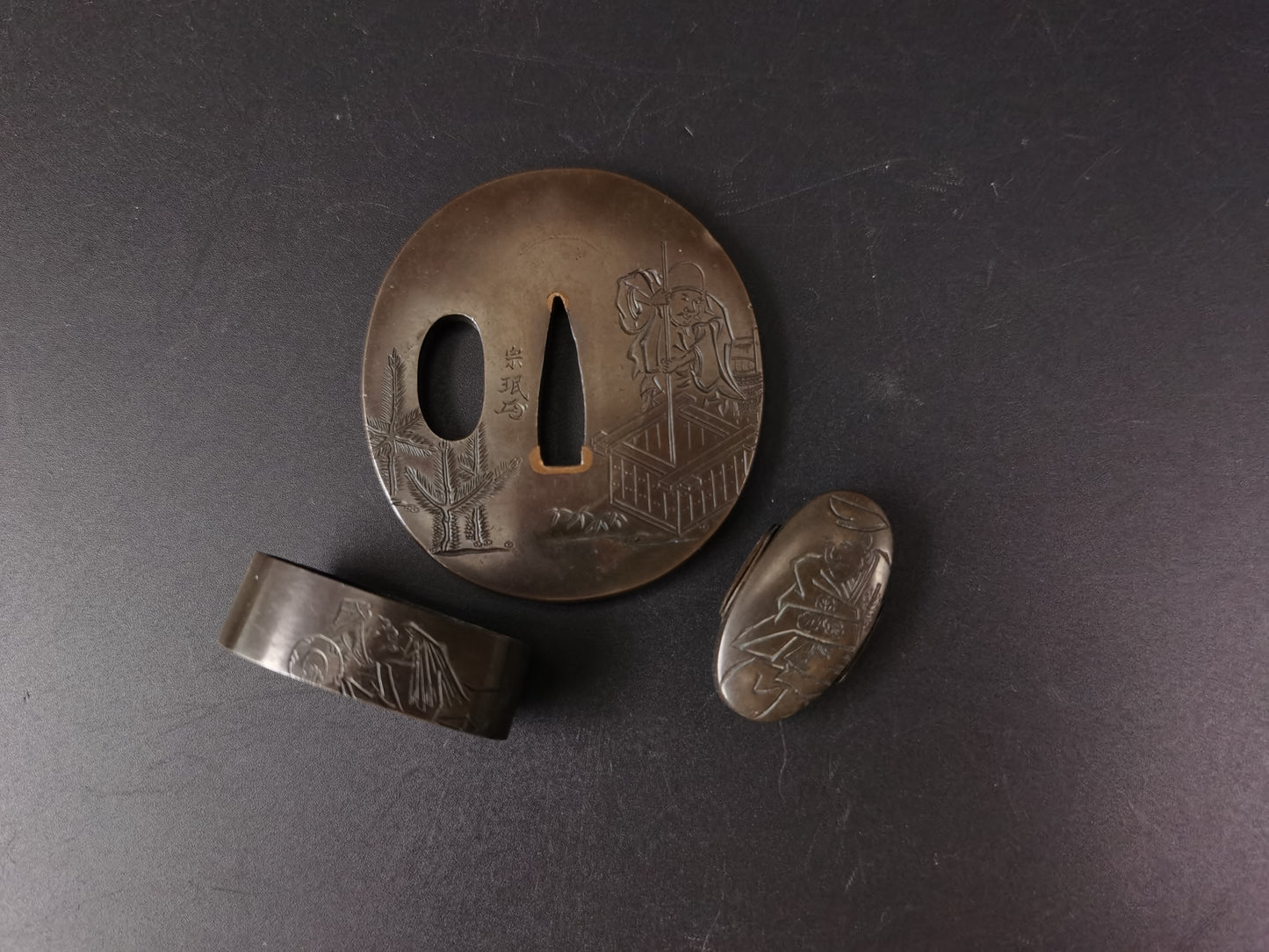 Japanese Folk Daily Life Pattern Mtching Set for Wakziashi Tanto Edo Period Antique E008