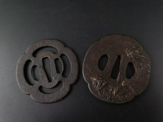 Japanese Two iron Tsuba for Wakziashi Special Offer Edo Period Antique A272