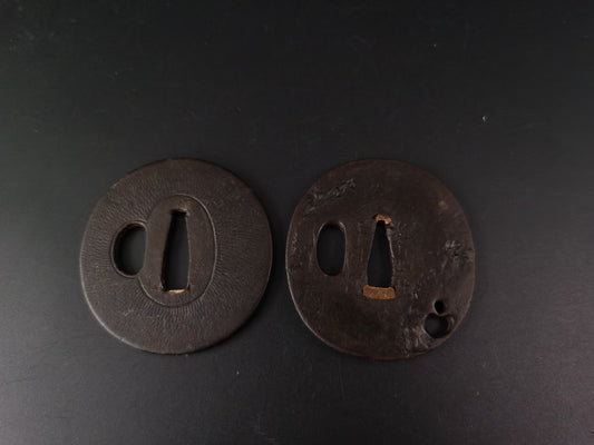Japanese Two iron Tsuba for Wakziashi Special Offer Edo Period Antique A274