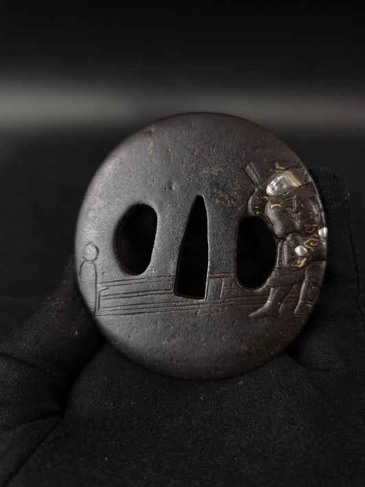 Japanese Type YangYouJi Pattern Tsuba for Wakziashi Edo Period Antique A275