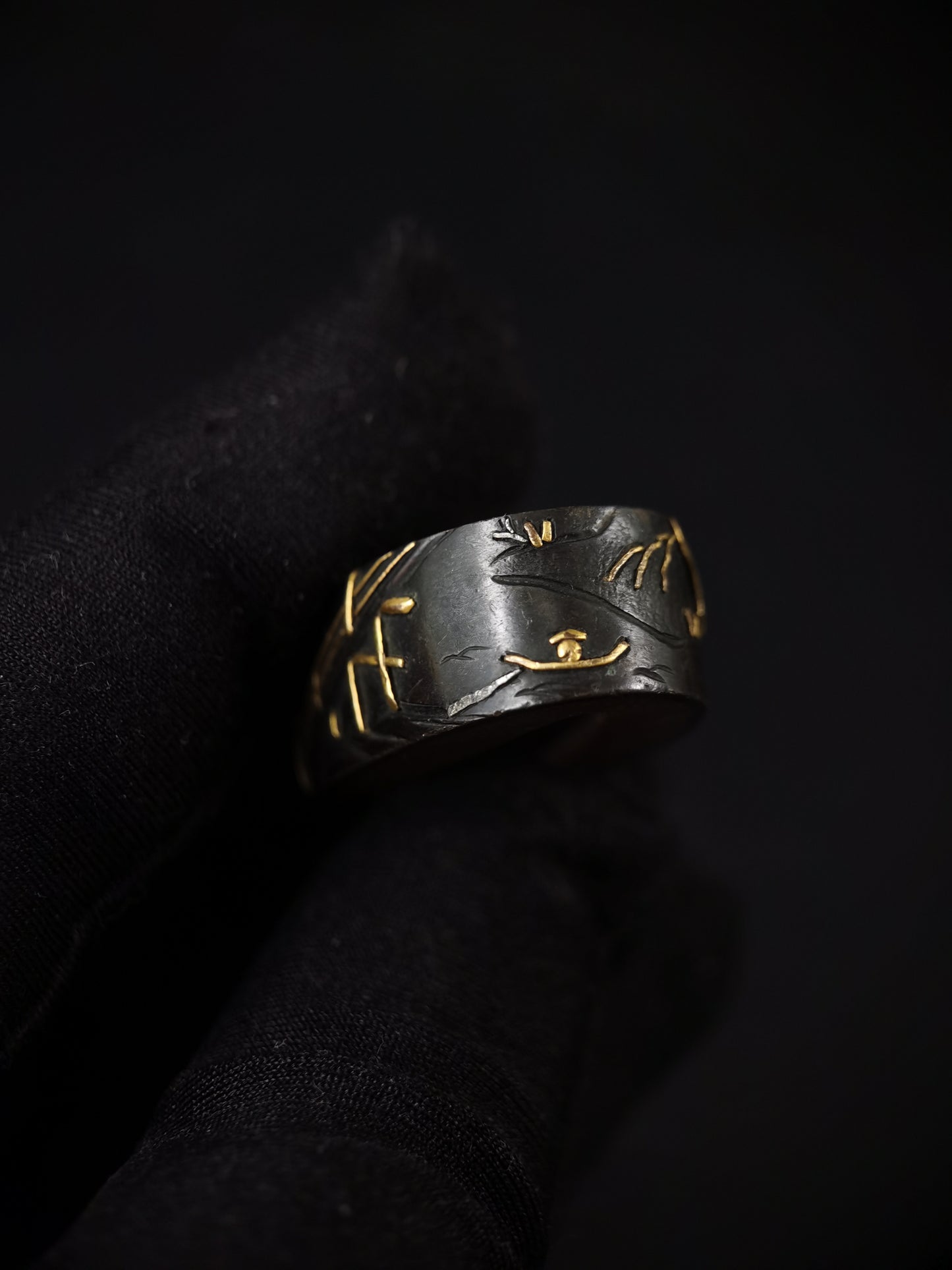 Japanese Moon and Water House Fuchi & Kashira for Katana Edo Period Antique B157