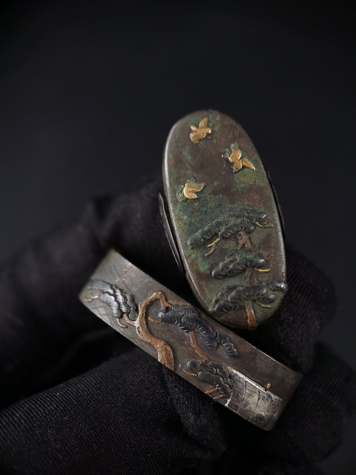 Japanese Pine tree sail and flying birds Fuchi & Kashira for Wakziashi B161