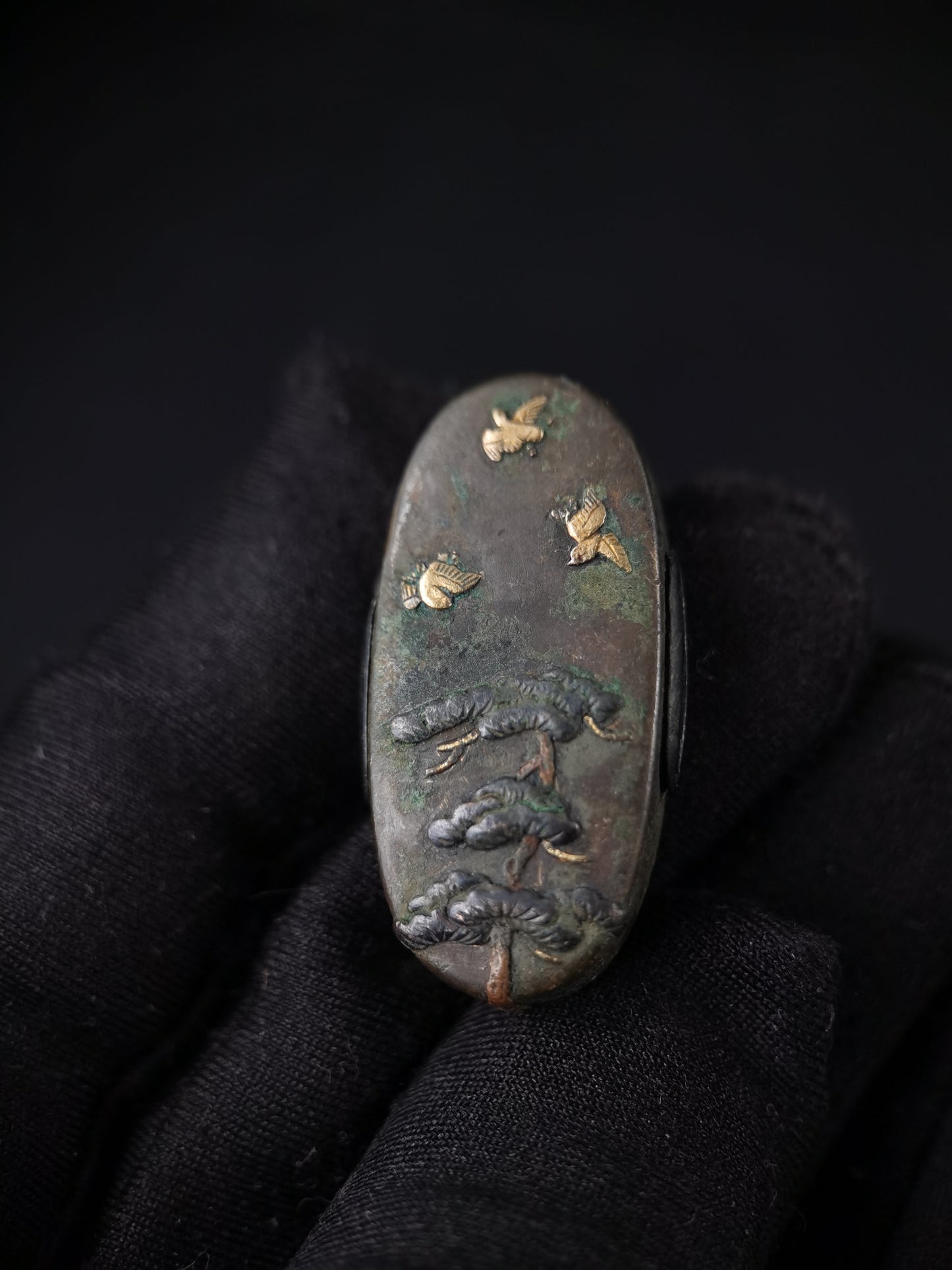 Japanese Pine tree sail and flying birds Fuchi & Kashira for Wakziashi B161