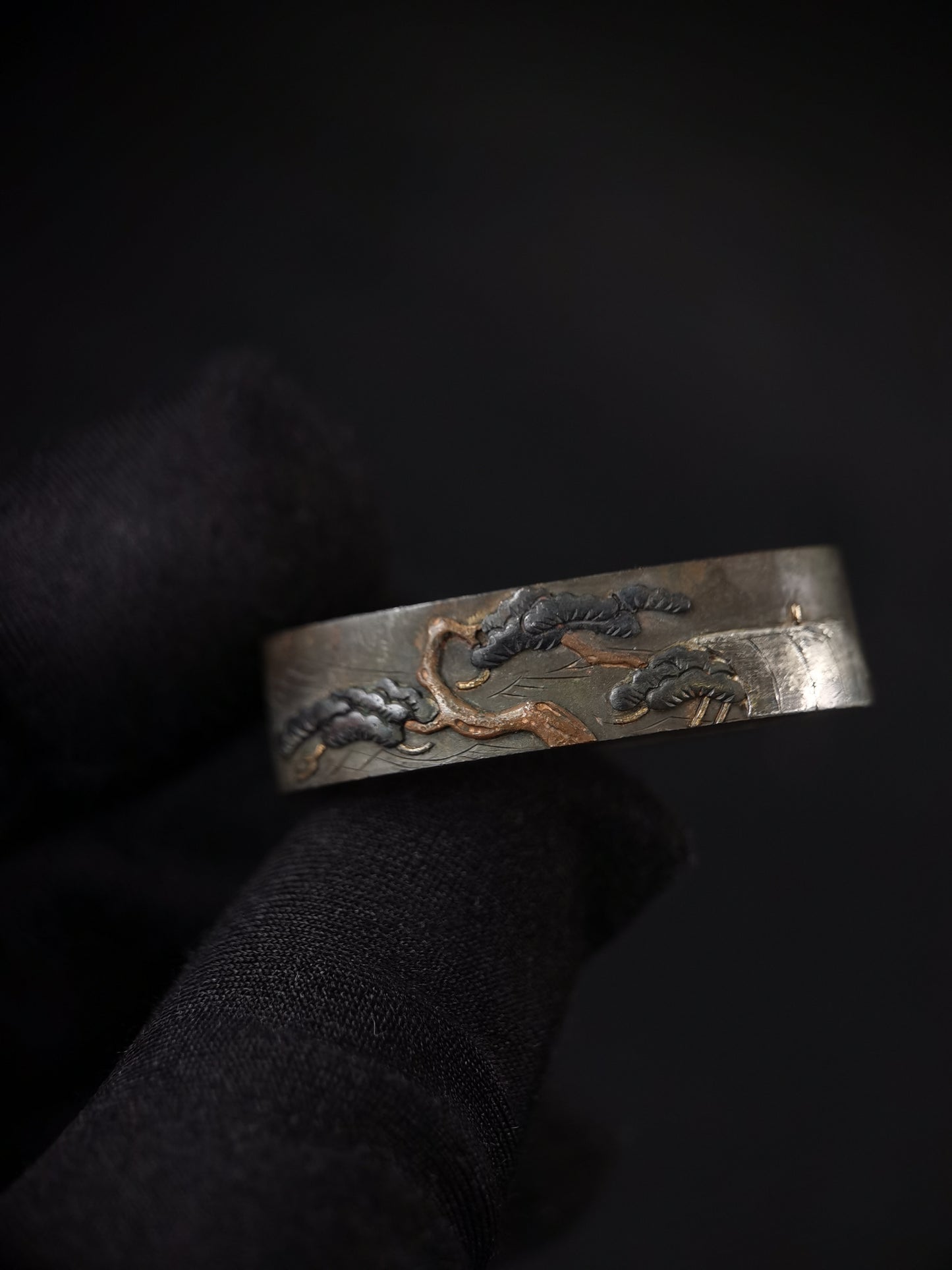 Japanese Pine tree sail and flying birds Fuchi & Kashira for Wakziashi B161