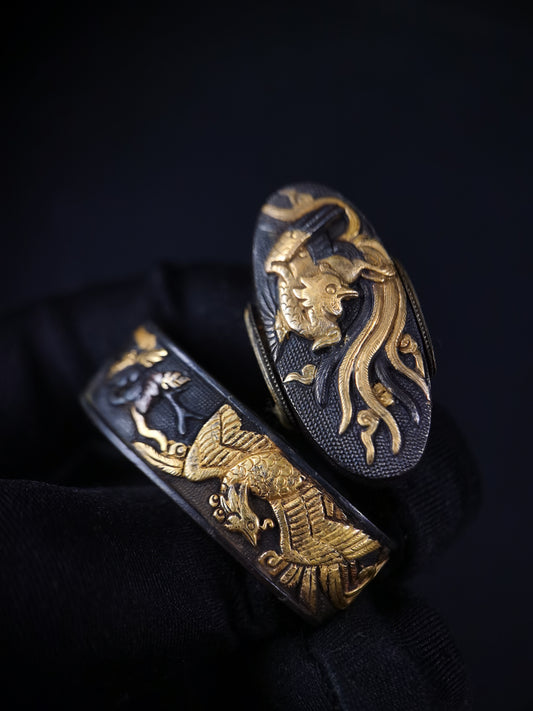 Japanese Phoenix and parasol tree Fuchi & Kashira for Katana and Wakziashi B163