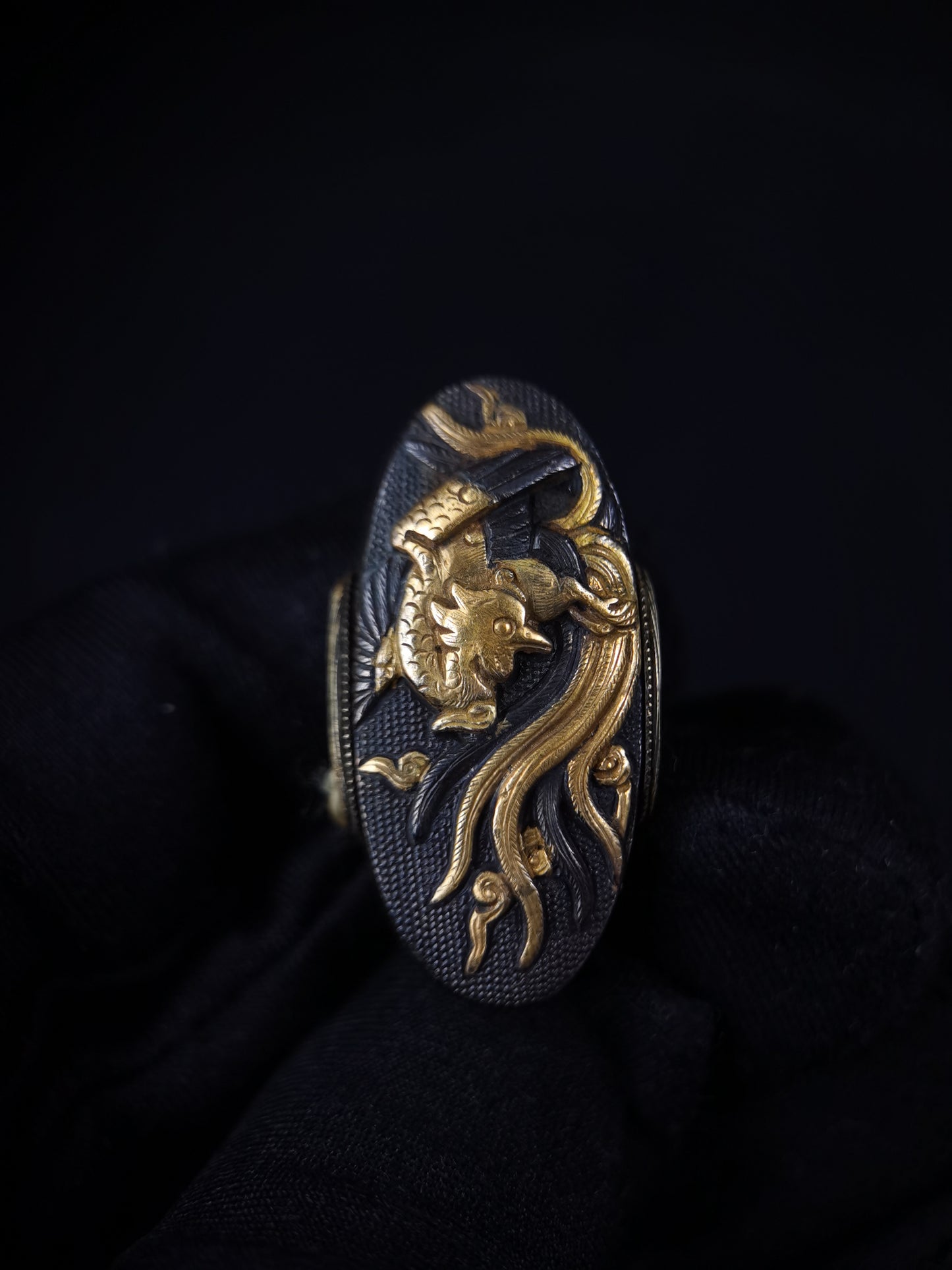 Japanese Phoenix and parasol tree Fuchi & Kashira for Katana and Wakziashi B163
