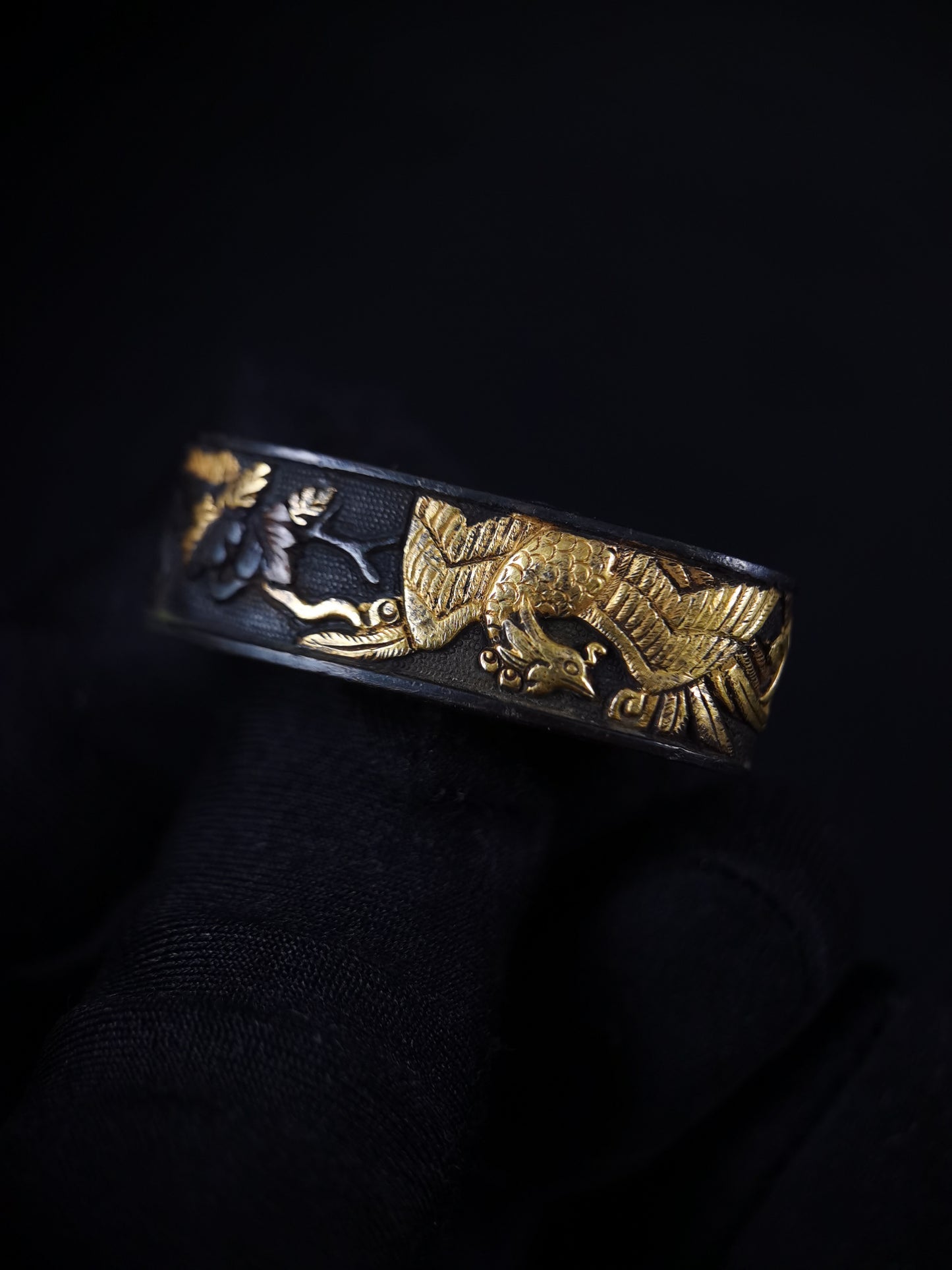 Japanese Phoenix and parasol tree Fuchi & Kashira for Katana and Wakziashi B163