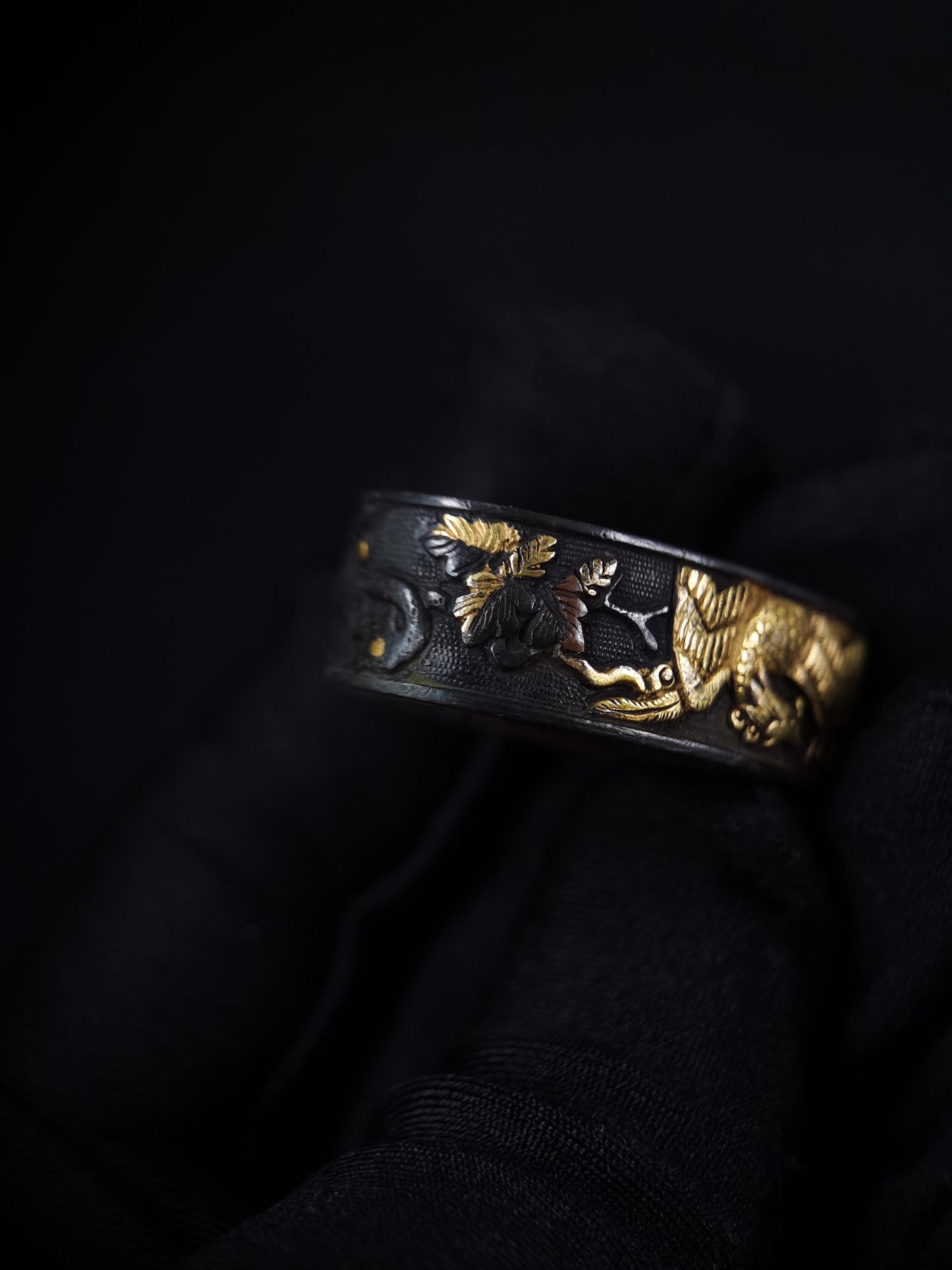 Japanese Phoenix and parasol tree Fuchi & Kashira for Katana and Wakziashi B163