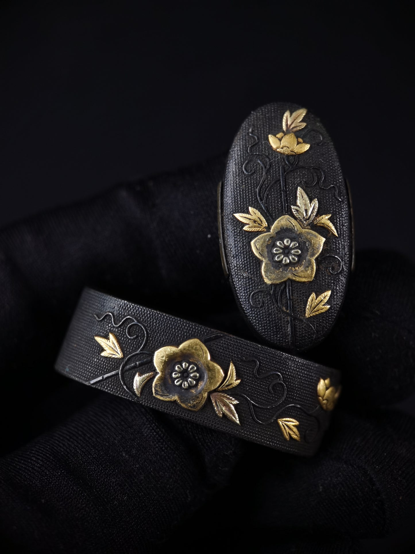Japanese Morning glory Fuchi & Kashira for Katana and Wakziashi Edo Period Antiqeu B166