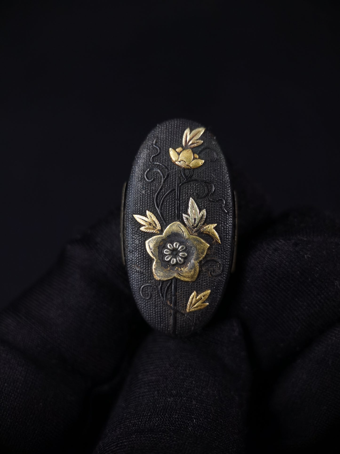 Japanese Morning glory Fuchi & Kashira for Katana and Wakziashi Edo Period Antiqeu B166