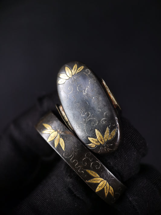 Japanese Bamboo leaves and vines Fuchi & Kashira for Katana and Wakziashi B167