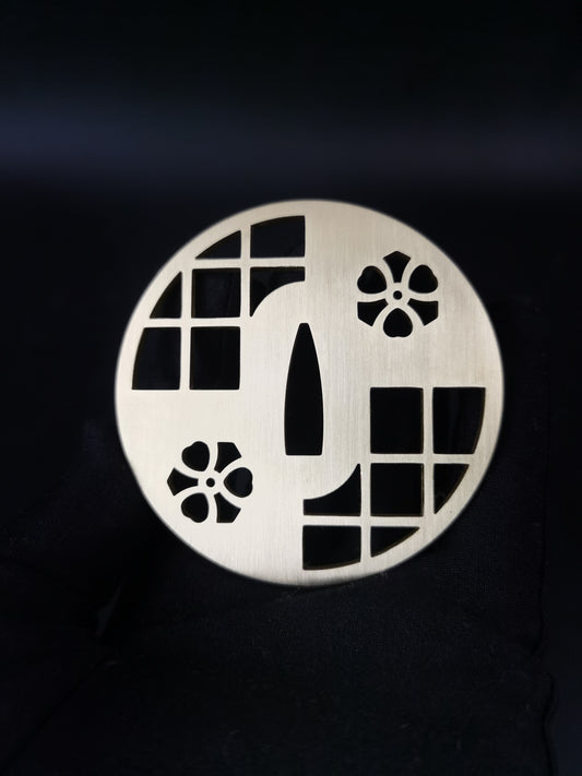 Japanese Sword & Clover Pattern Sukashi Tsuba for Katana Wakziashi, X026