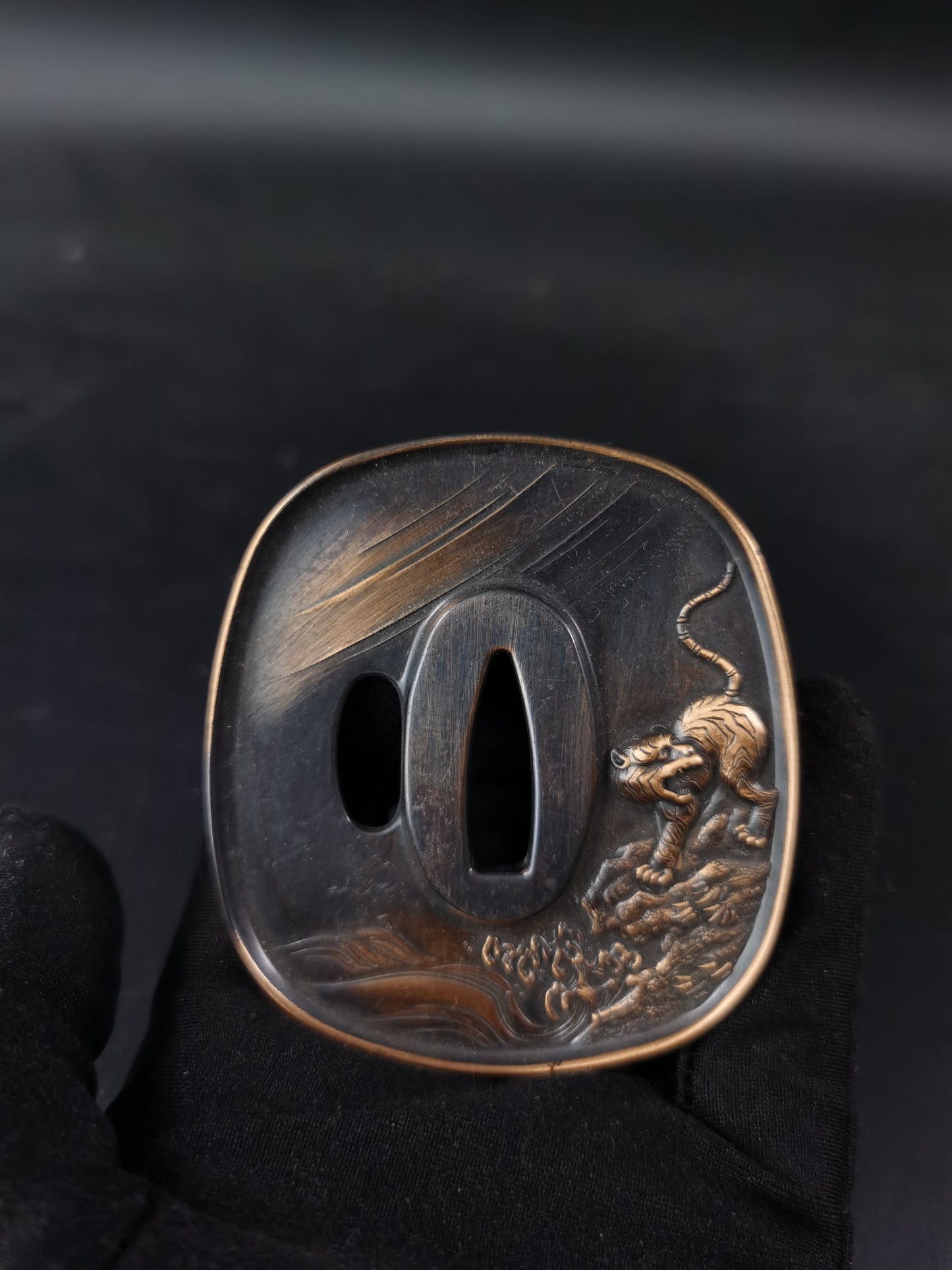 Japanese Near Morden Three Tsuba Special Offer for Katana,Tiger and Wave, A282
