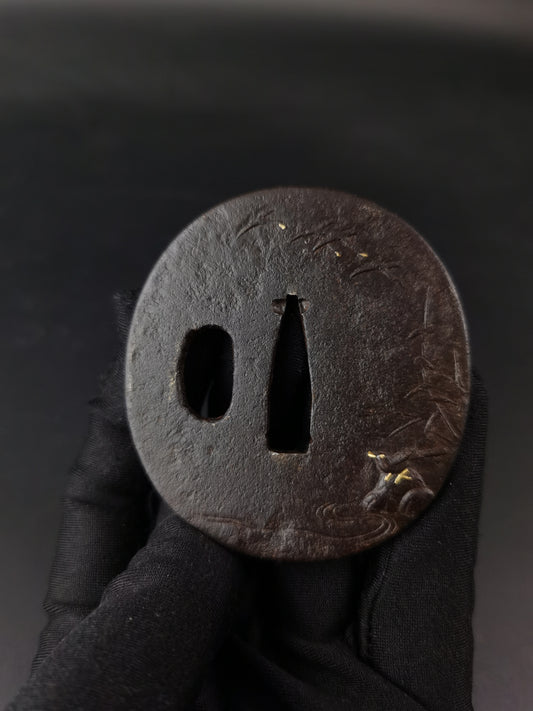 Japanese Type Returning geese and waterbirds Tsuba for Wakziashi Edo Period Antique A289