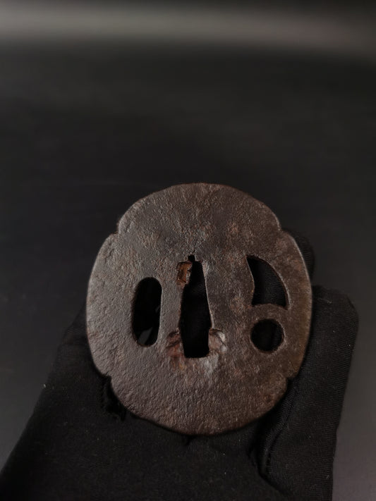Japanese Type conch Pattern Tsuba for Wakziashi Edo Period Antique A294