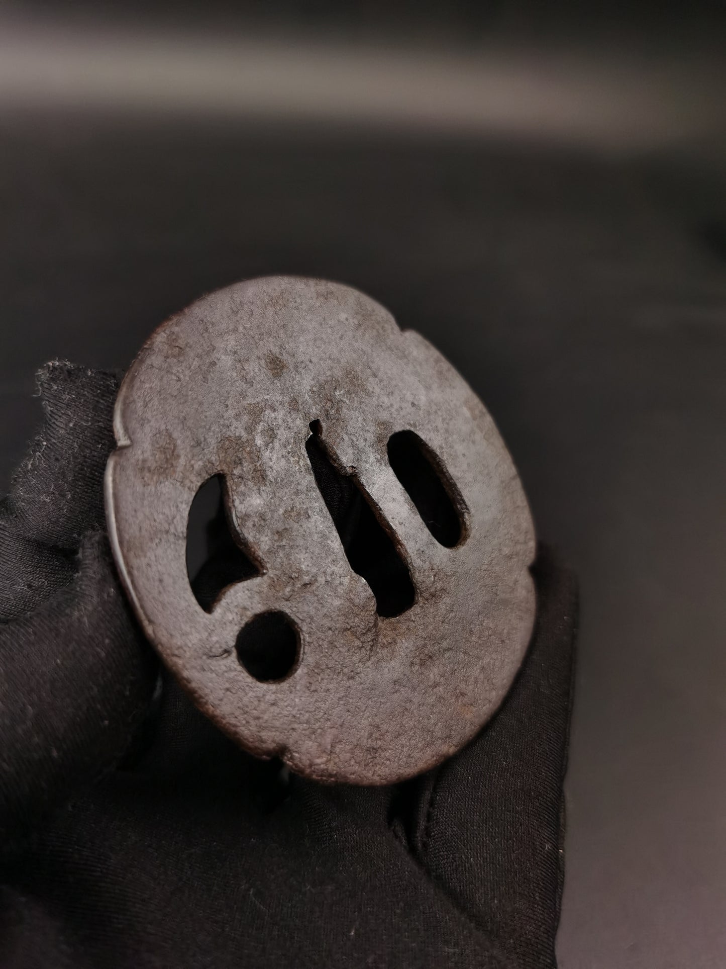 Japanese Type conch Pattern Tsuba for Wakziashi Edo Period Antique A294