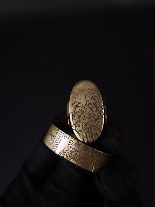Japanese Seven Sages of the Bamboo Grove Fuchi & Kashira for Katana and Wakziashi Edo Period Antique B170