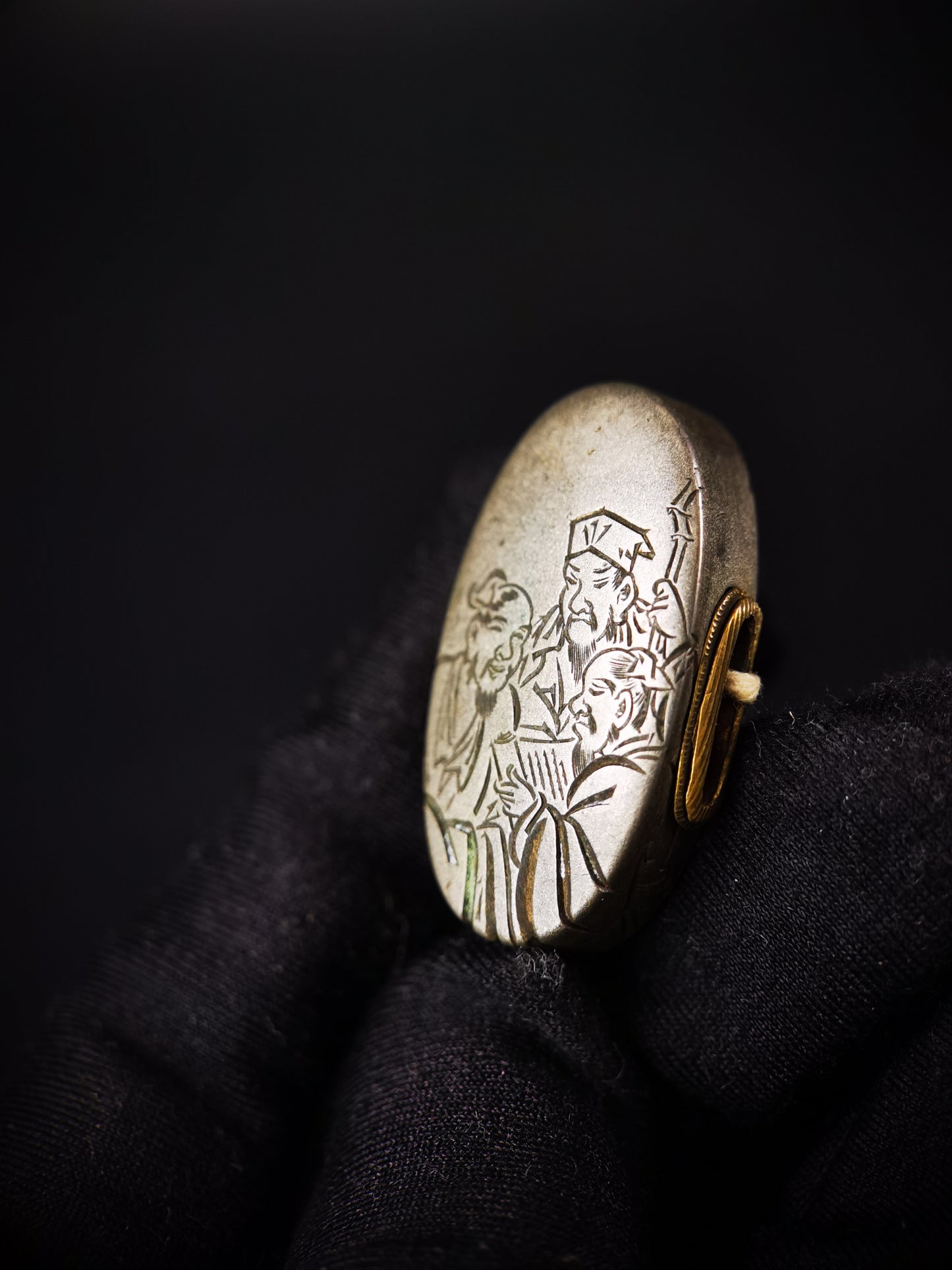 Japanese Seven Sages of the Bamboo Grove Fuchi & Kashira for Katana and Wakziashi Edo Period Antique B170