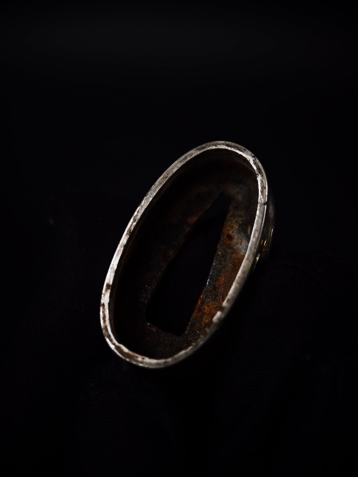 Japanese Reeds Under Moon Pattern Single Fuchi for Katana Wakziashi Edo Period Antique F197