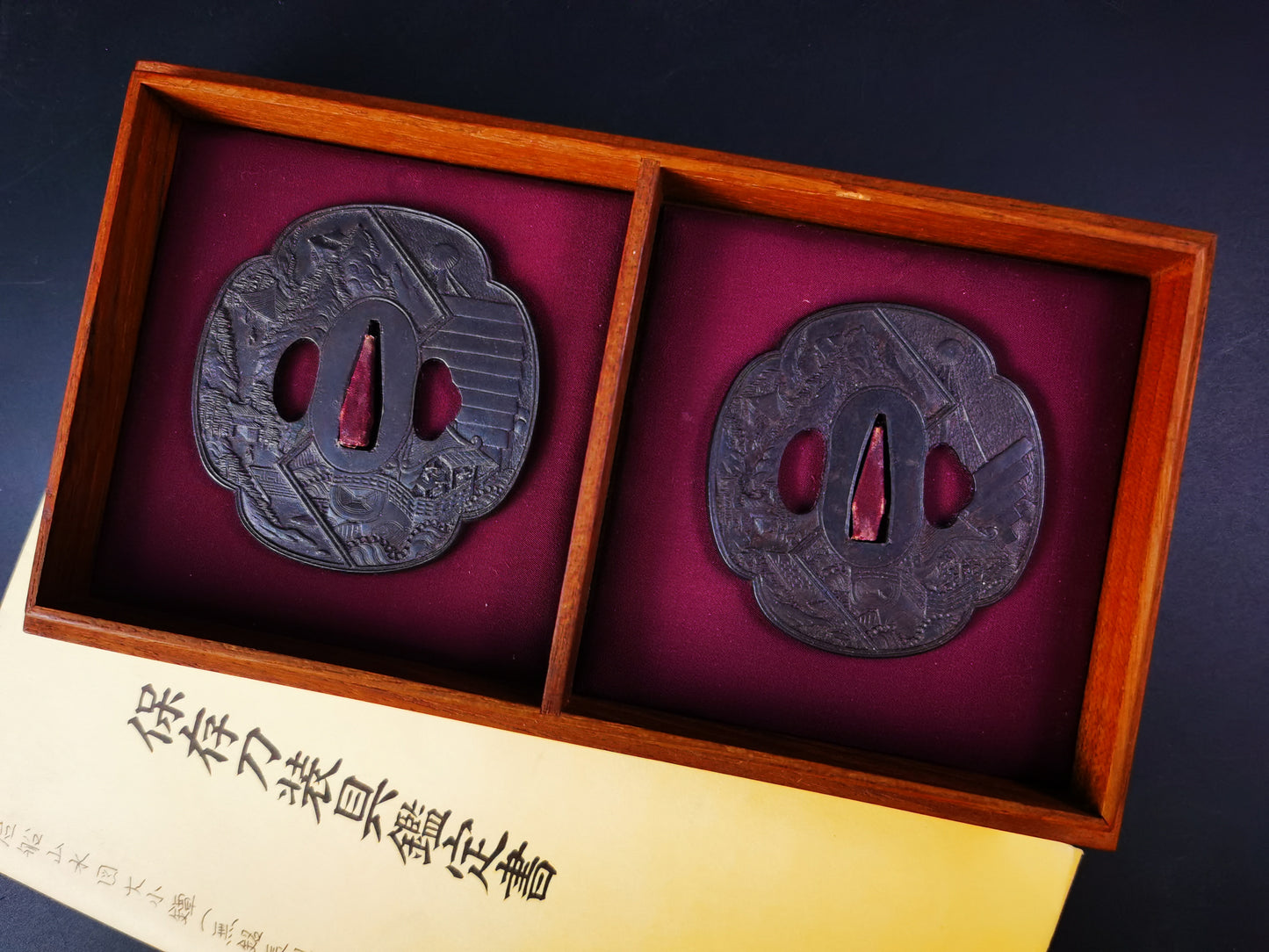 Japanese Tang Dynasty ships and landscapes  large and small Tsuba for Katana and Wakziashi Edo Period Antique A303
