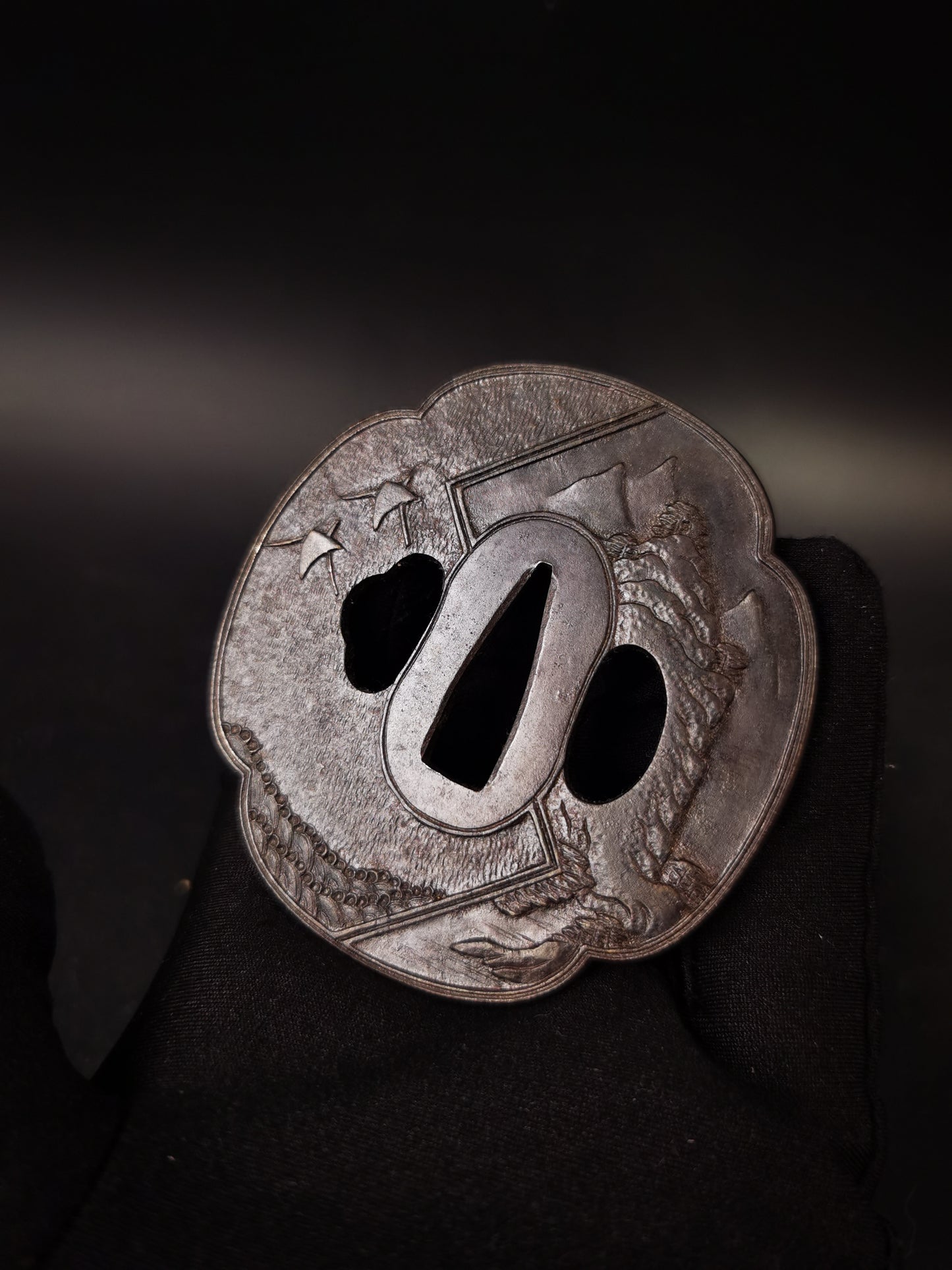 Japanese Tang Dynasty ships and landscapes  large and small Tsuba for Katana and Wakziashi Edo Period Antique A303