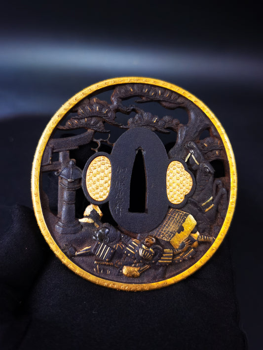Japanese Kurama Horsefall Pattern Tsuba for Katana and Wakziashi Edo Period Antique A307