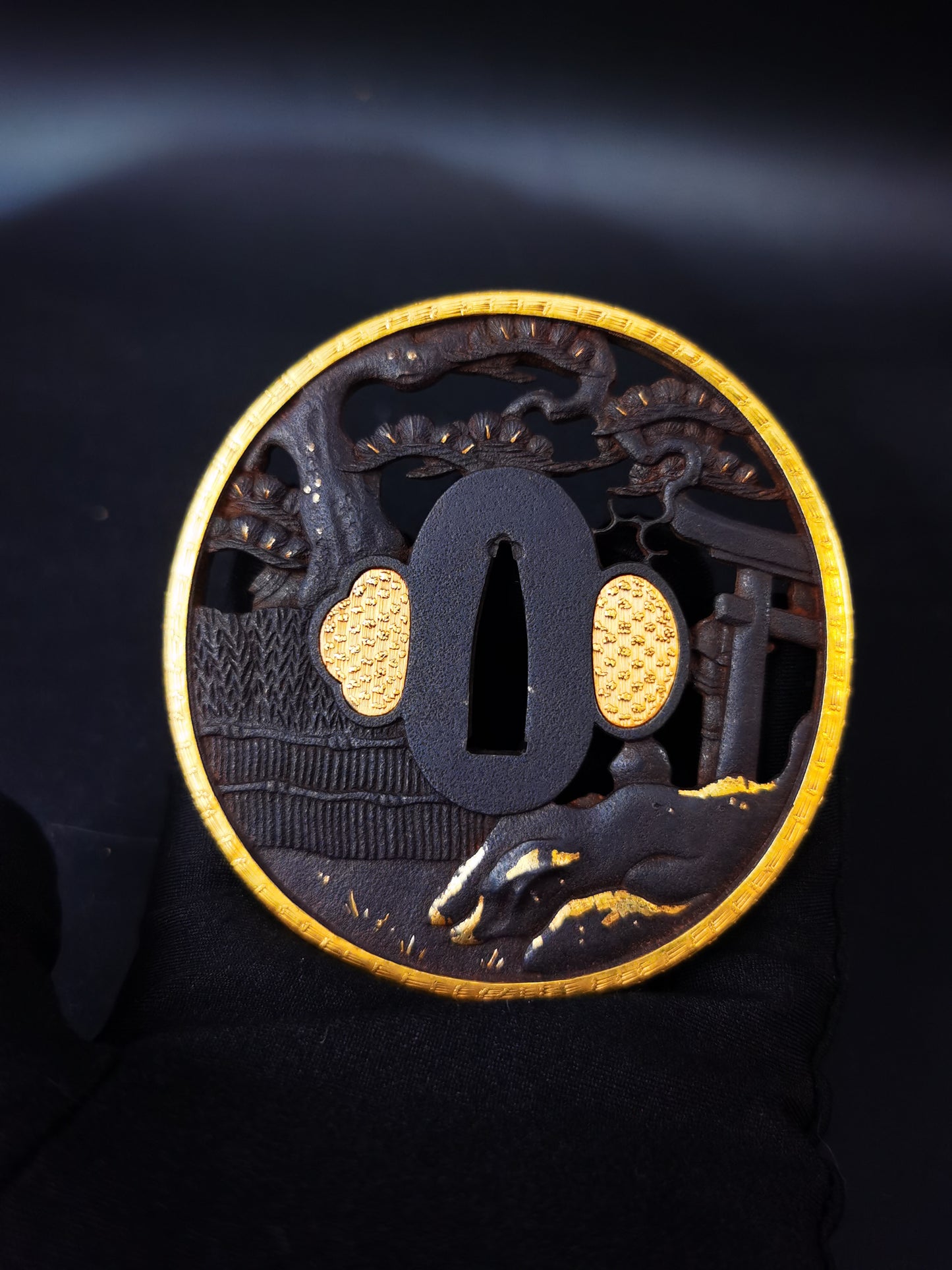 Japanese Kurama Horsefall Pattern Tsuba for Katana and Wakziashi Edo Period Antique A307