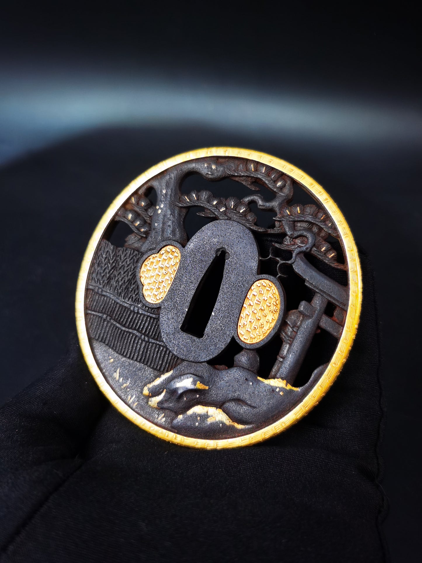 Japanese Kurama Horsefall Pattern Tsuba for Katana and Wakziashi Edo Period Antique A307