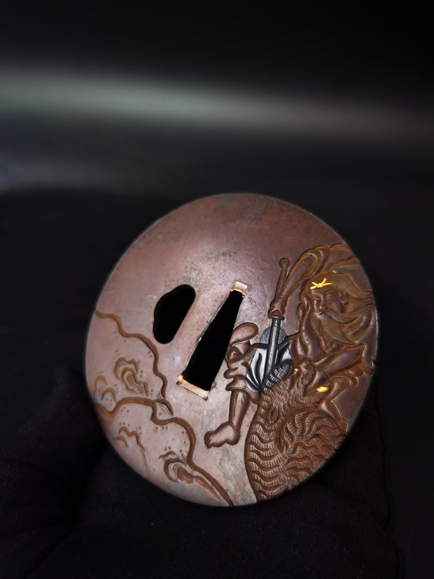 Japanese Bian Zhuangzi stabbing tiger Pattern Tsuba for Katana and Wakziashi Edo Period Antique A309