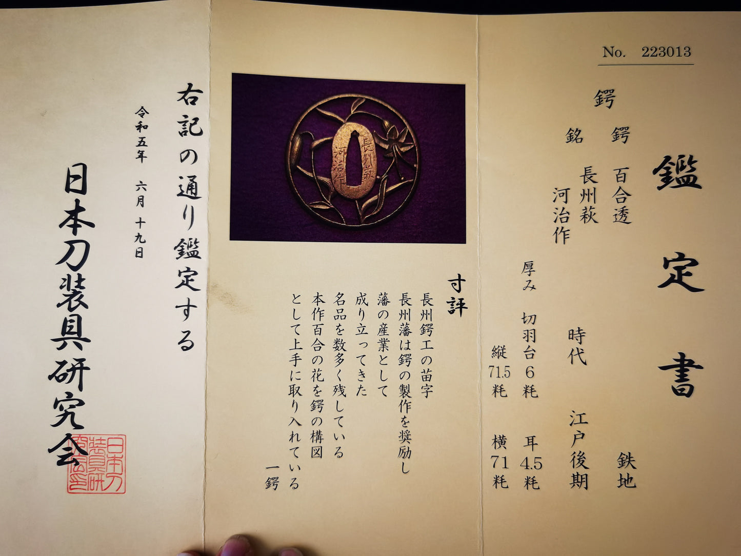 Japanese Lily Pattern Tsuba for Wakziashi Edo Period Antique A310