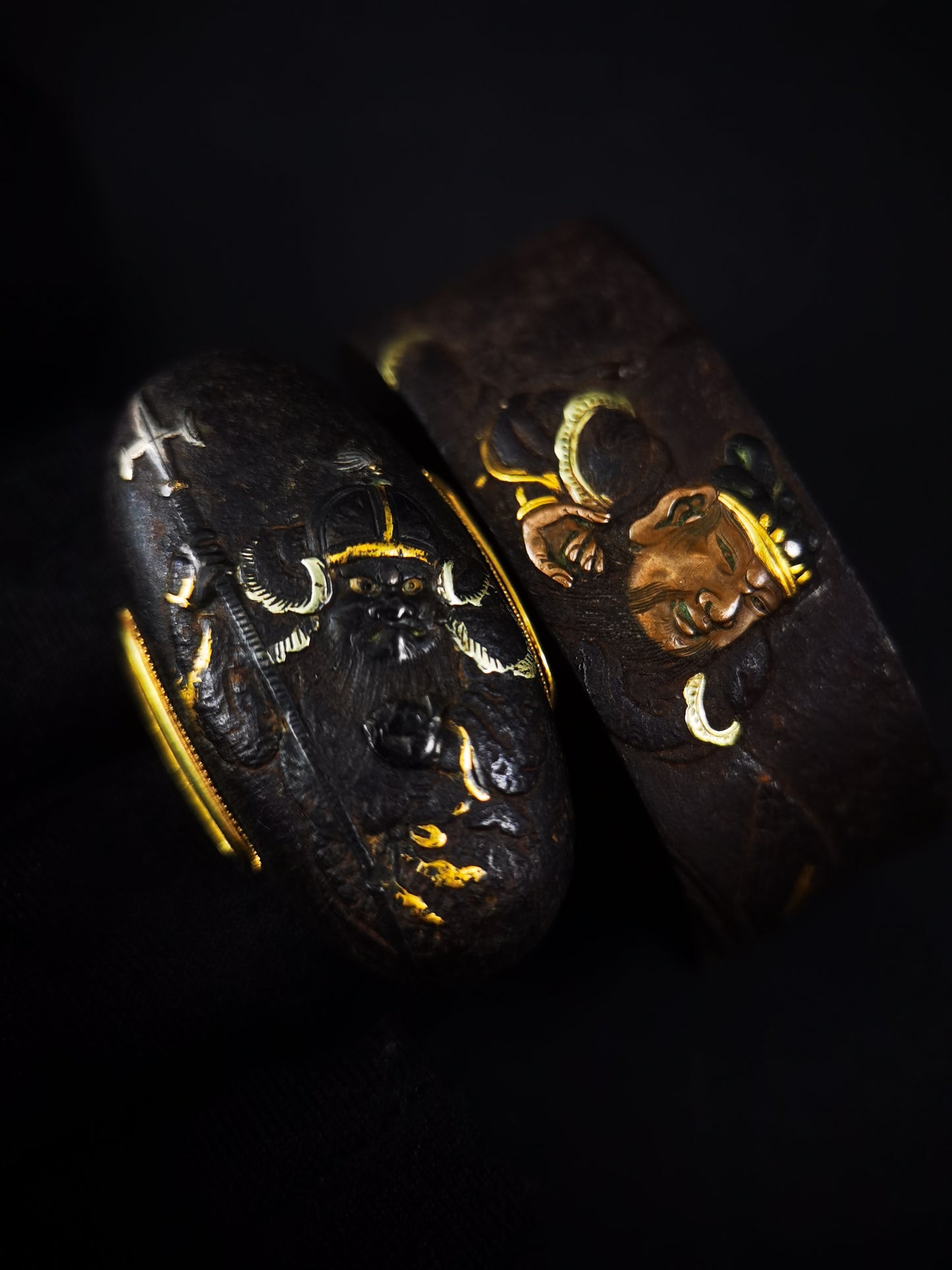 Japanese Guan Yu and Zhang Fei Fuchi & Kashira for Katana and Wakziashi Edo Period Antique B172