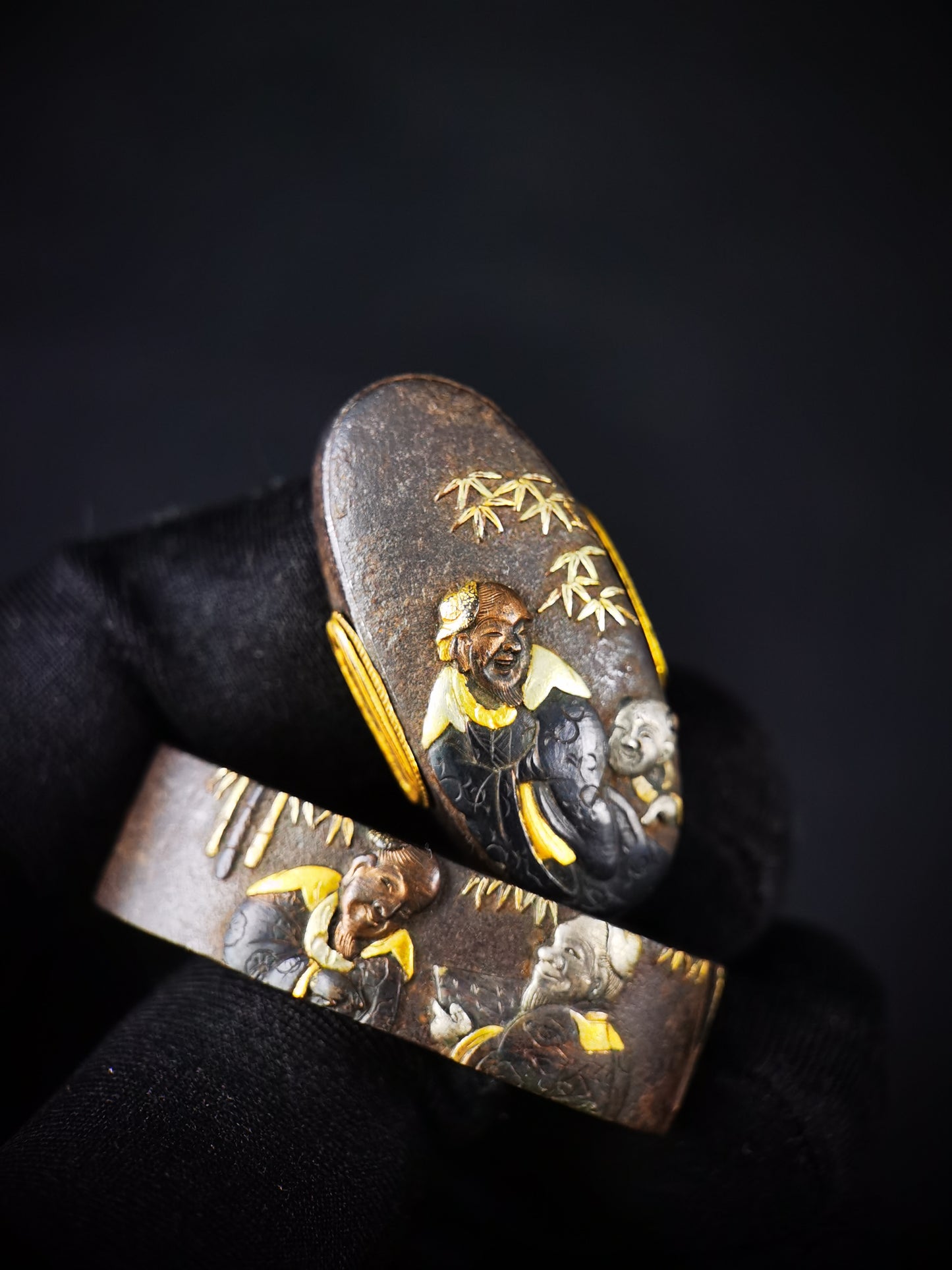 Japanese The Seven Sages of the Bamboo Grove Fuchi & Kashira for Katana and Wakziashi Edo Period Antique B173
