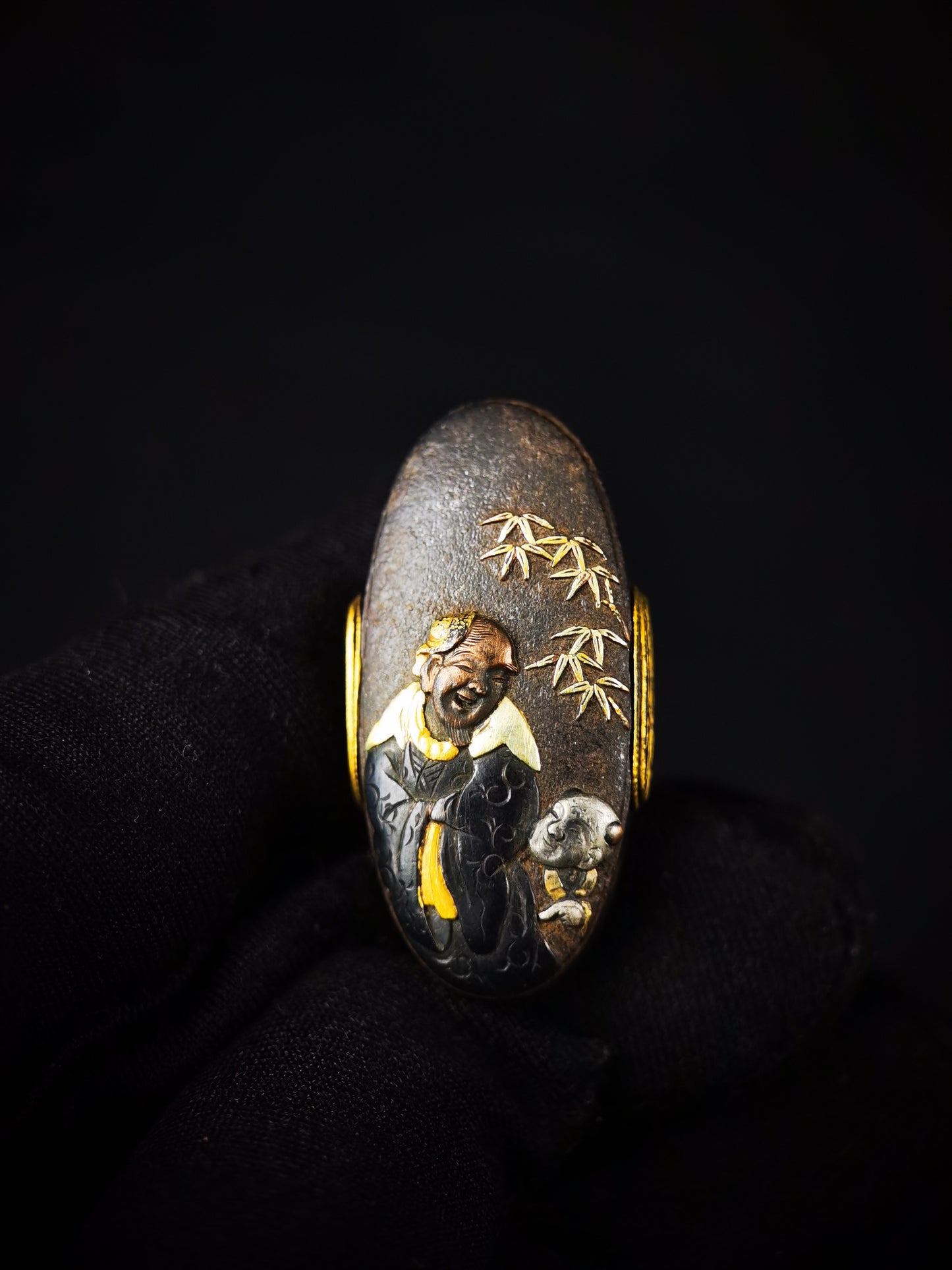 Japanese The Seven Sages of the Bamboo Grove Fuchi & Kashira for Katana and Wakziashi Edo Period Antique B173