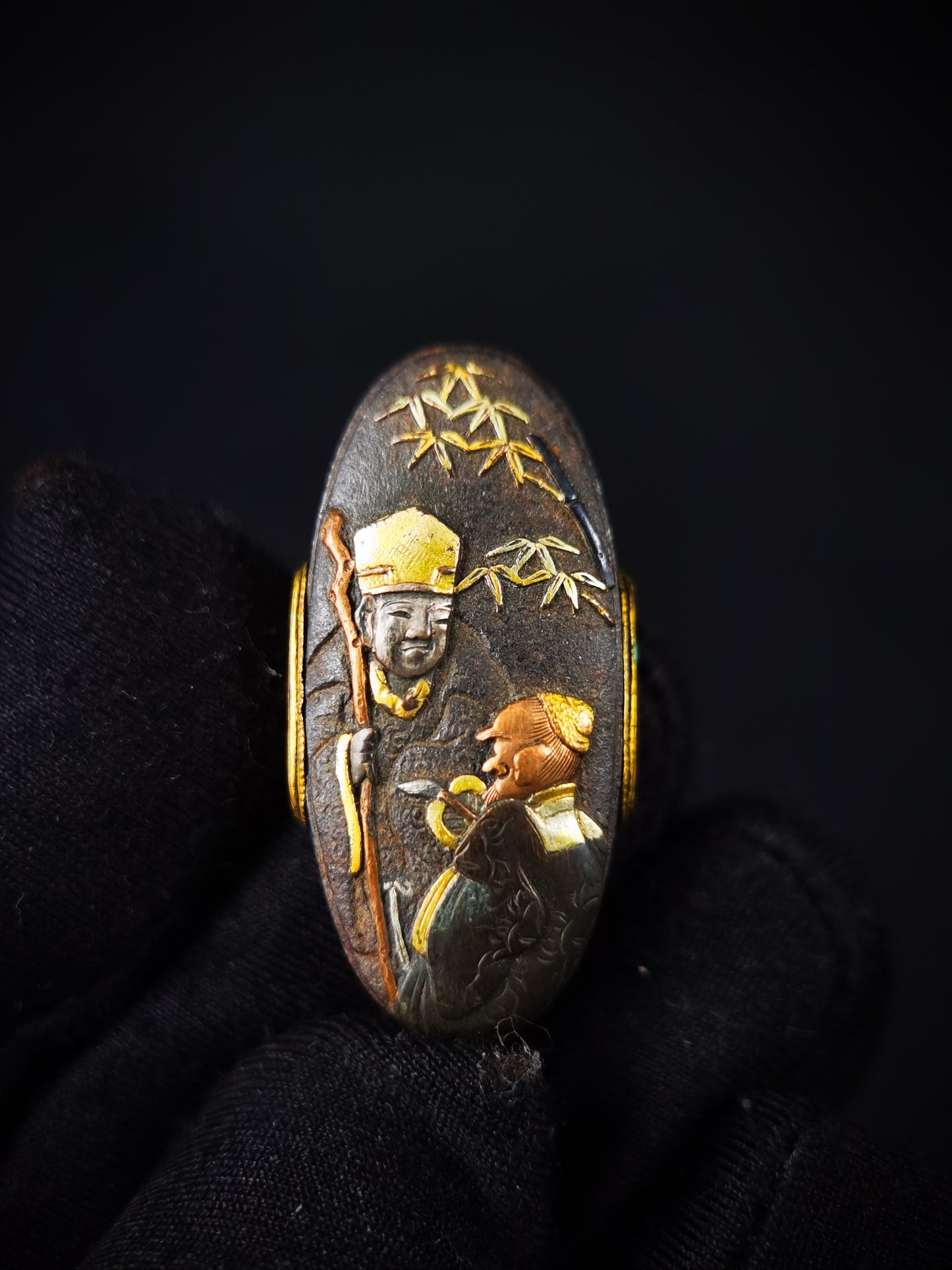 Japanese The Seven Sages of the Bamboo Grove Fuchi & Kashira for Katana and Wakziashi Edo Period Antique B173