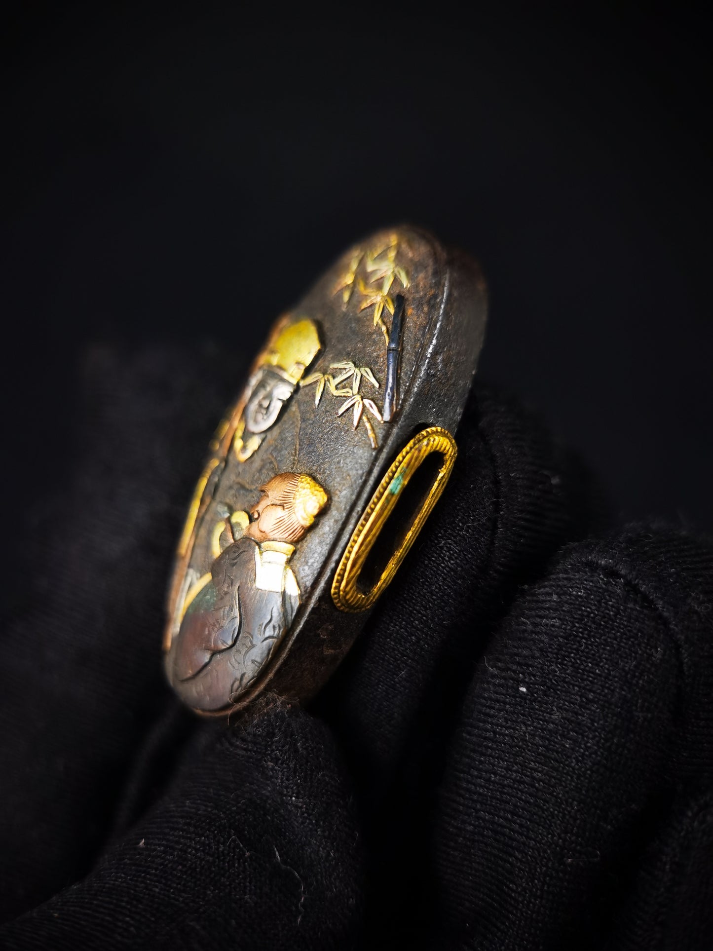 Japanese The Seven Sages of the Bamboo Grove Fuchi & Kashira for Katana and Wakziashi Edo Period Antique B173