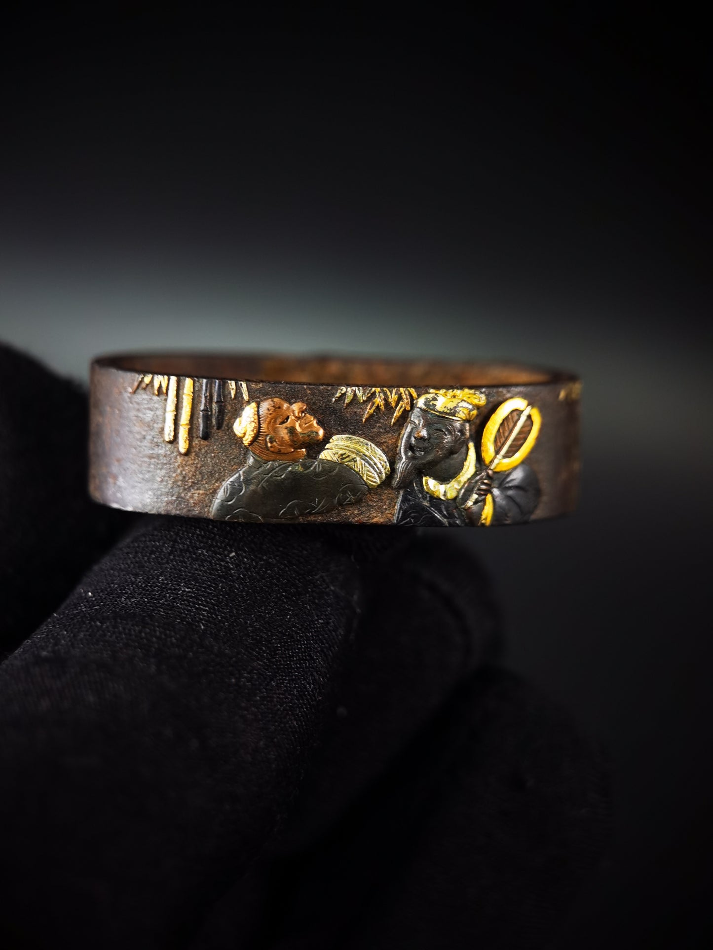 Japanese The Seven Sages of the Bamboo Grove Fuchi & Kashira for Katana and Wakziashi Edo Period Antique B173