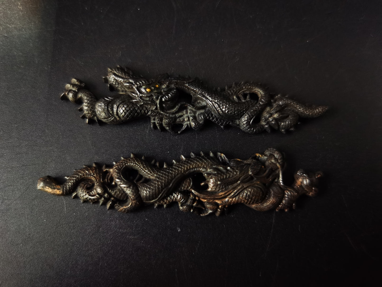 Japanese Black Dragon Menuki for Katana Wakziashi and Tanto Edo Period Antique C113